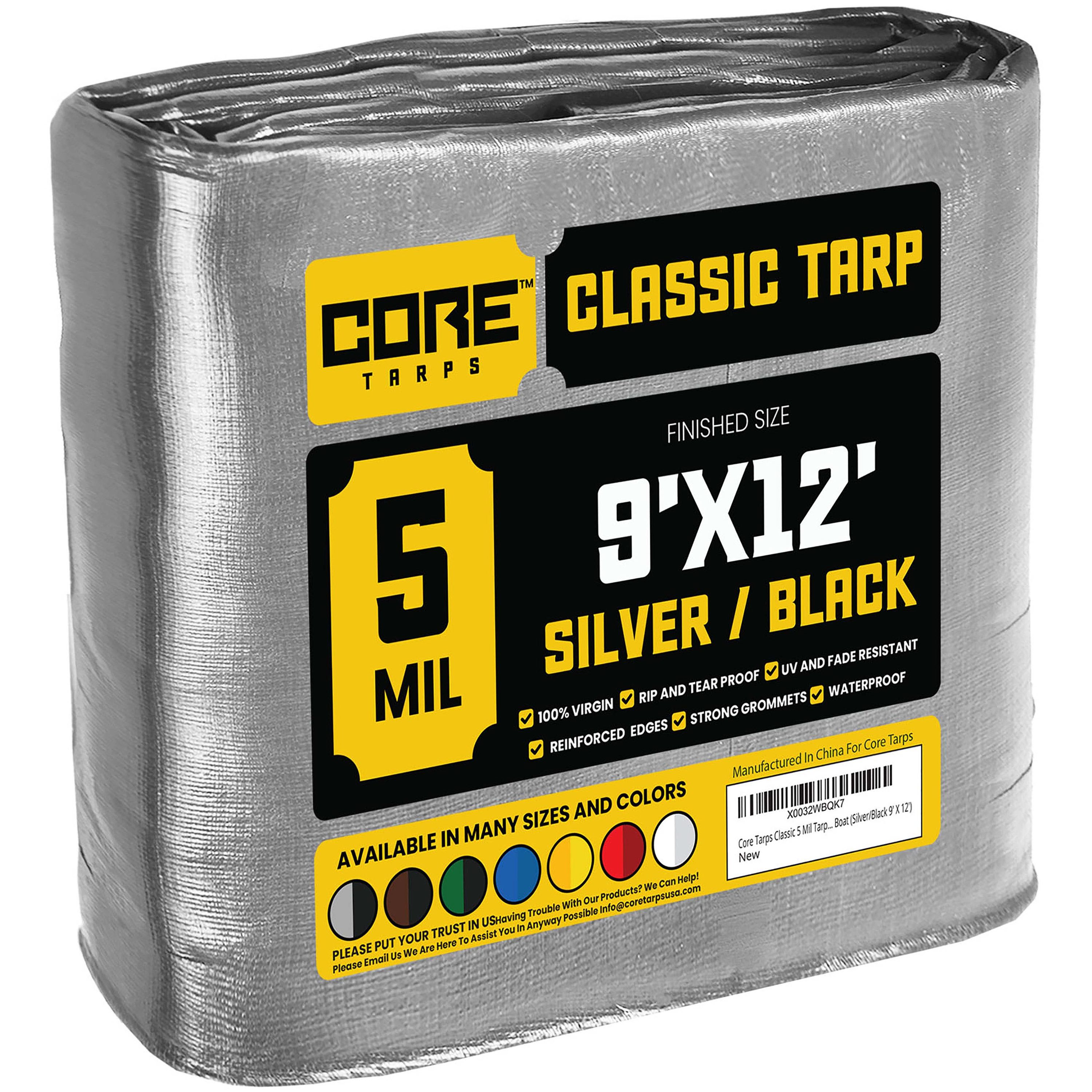 Core Tarps CT-501-9X12 9-ft x 12-ft Silver Waterproof Commercial Polyethylene 5-mil Tarp