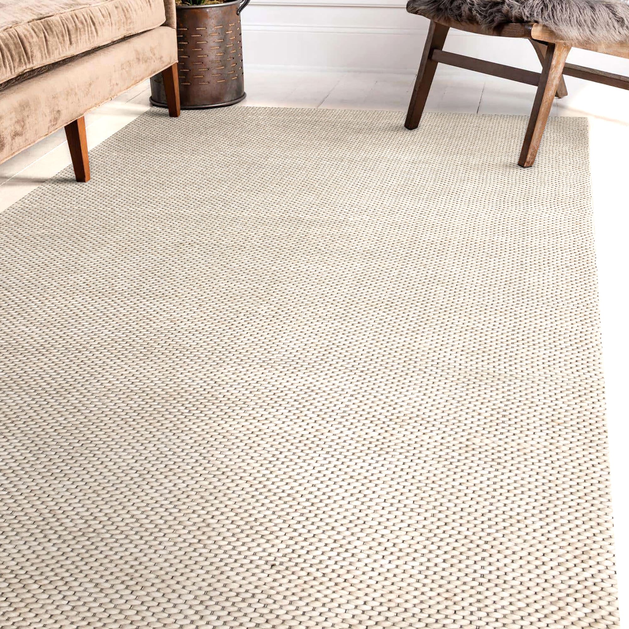 LR Home 9711A7184934J8 9 x 12 (ft) Wool Beige Rectangular Indoor/Outdoor Solid Farmhouse/Cottage Area rug