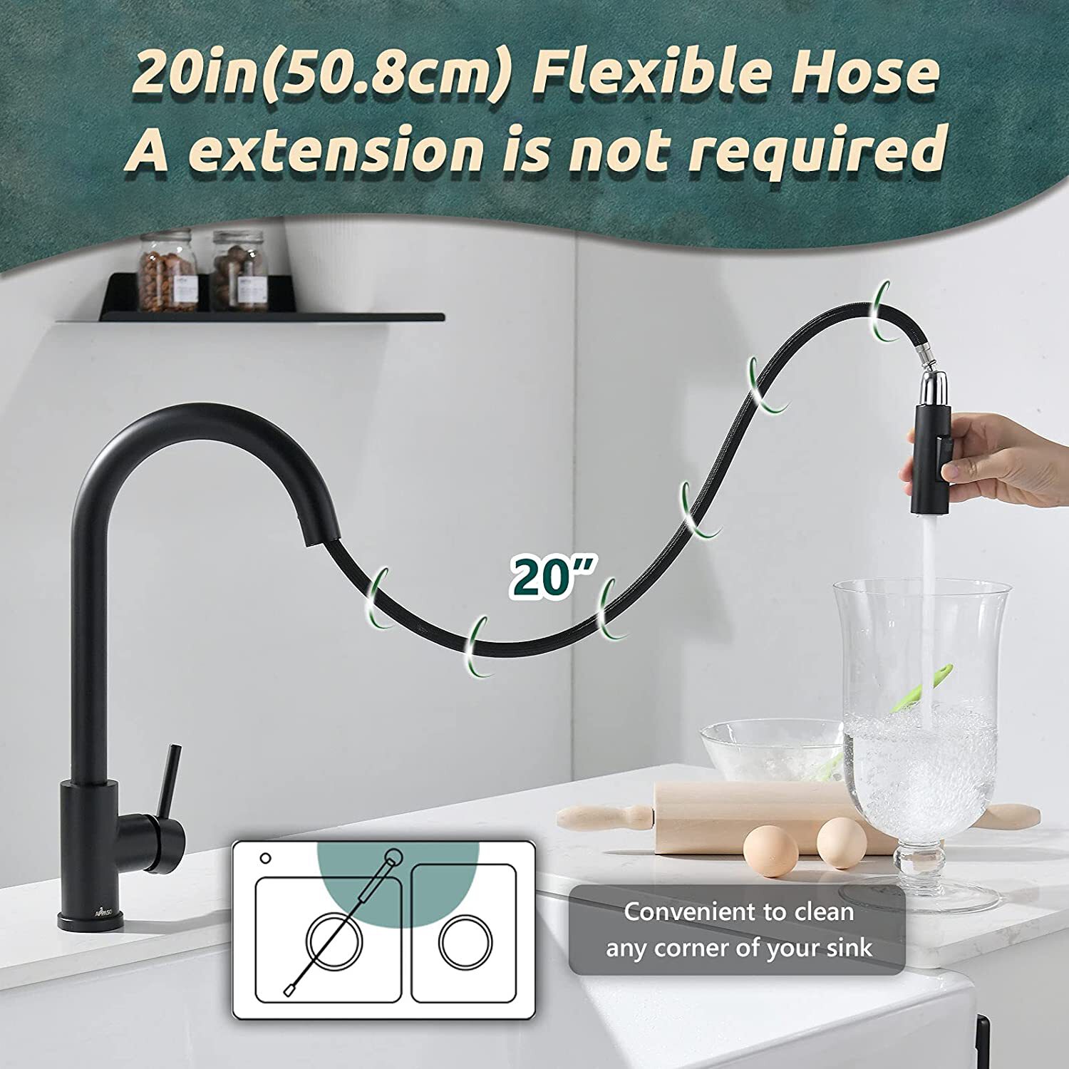 APPASO Matte Black Single Handle Kitchen Faucet with Sprayer (Deck ...