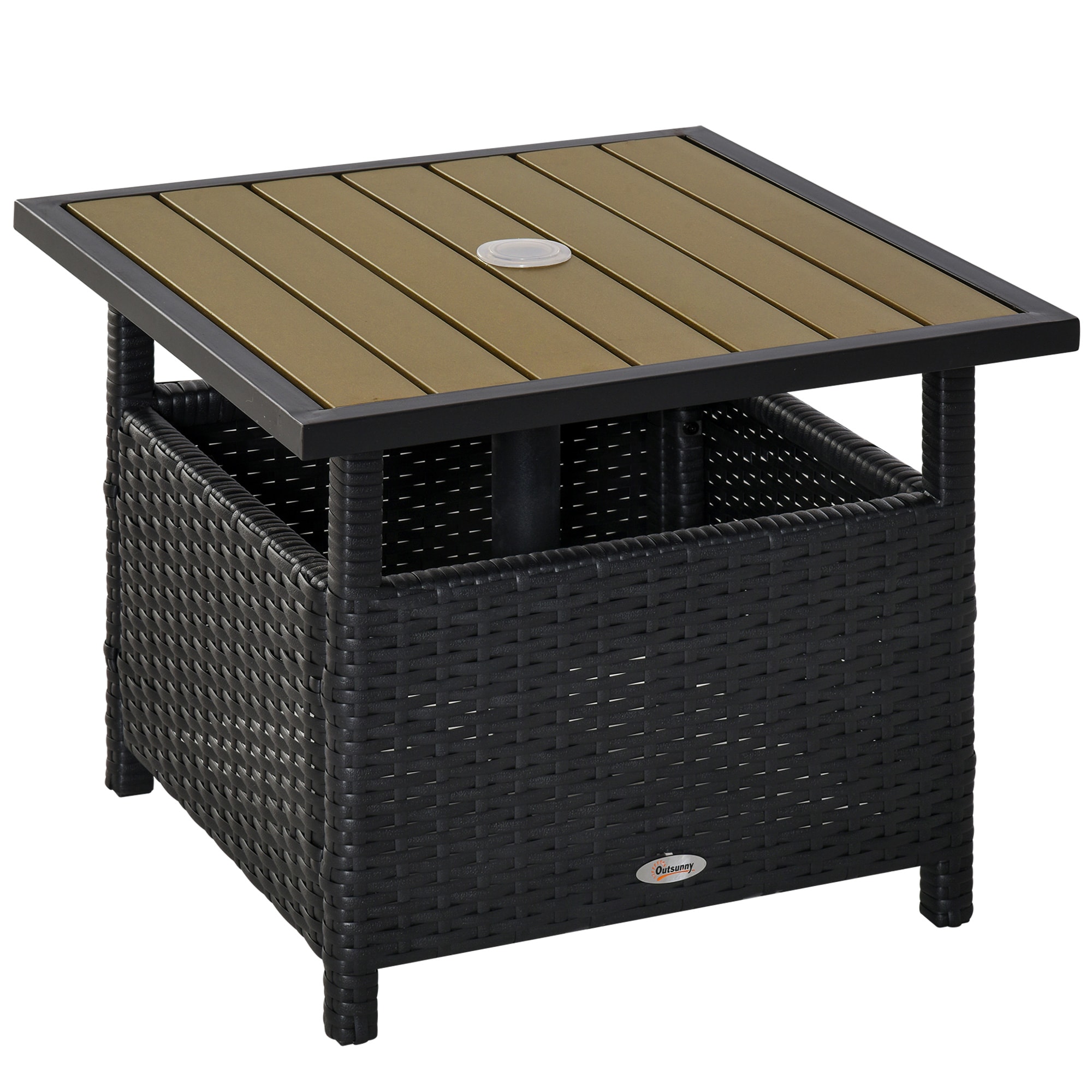 ZAKLOOP WU2225P174459 Wicker Side Table Square Wicker Outdoor Balcony Table 21.8-in W x 21.8-in L with Umbrella Hole