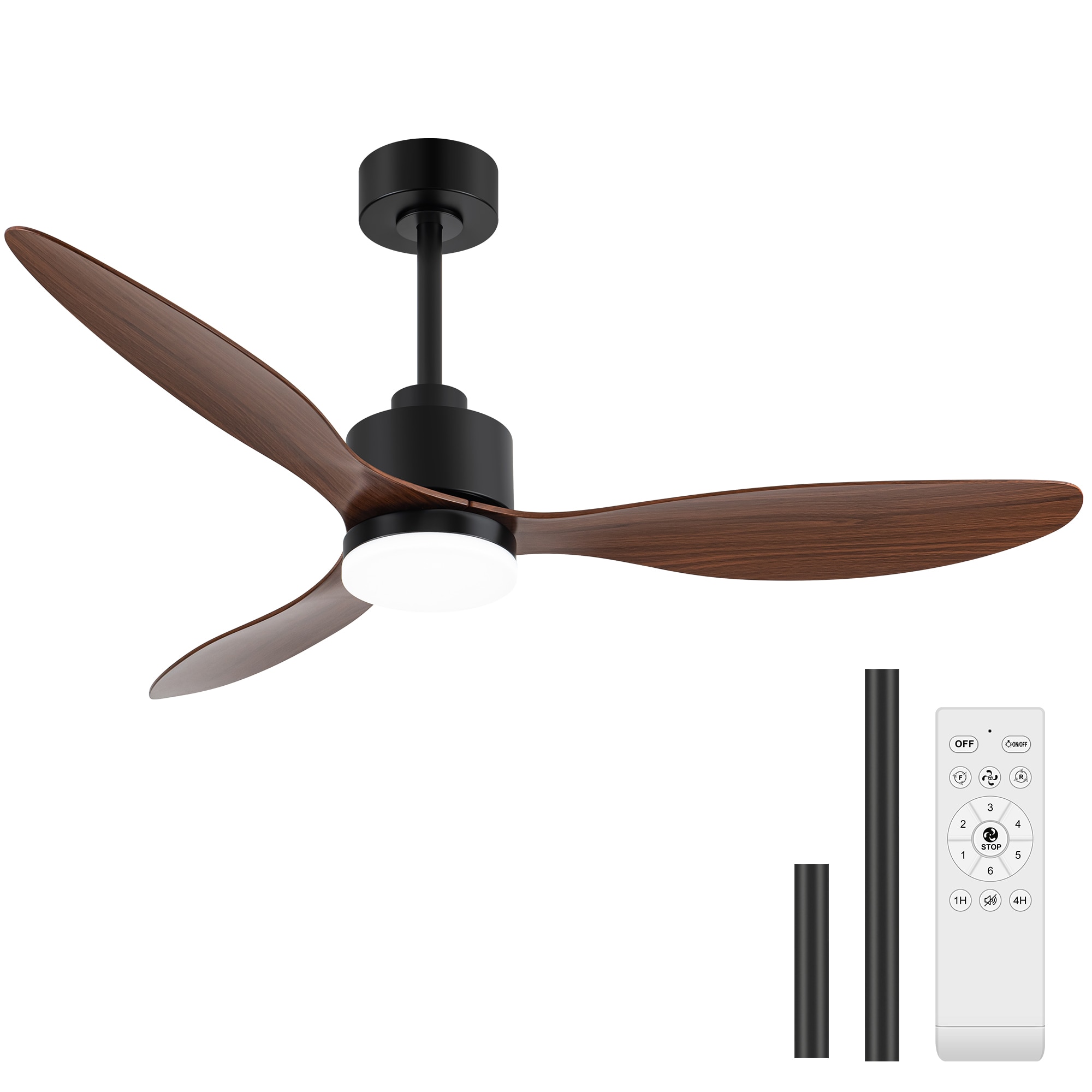 WindPhoto 52-in Black with Walnut ABS Blades 3-CCT Integrated LED Indoor Downrod Modern Ceiling Fan With Light and Remote Control Included 3-Blade