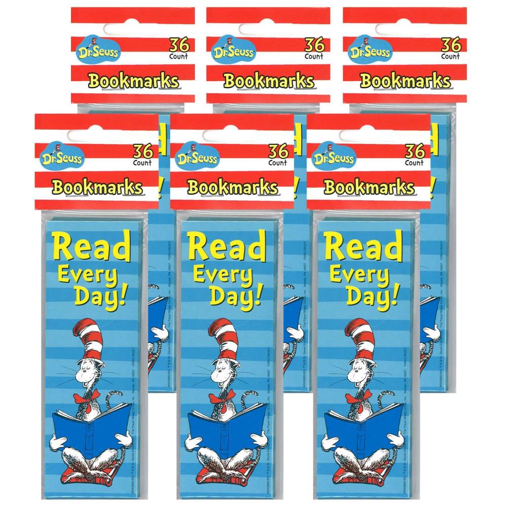 Eureka EU-834280-6 Cat in the Hat Read Every Day Bookmarks, 36 Per Pack, 6 Packs