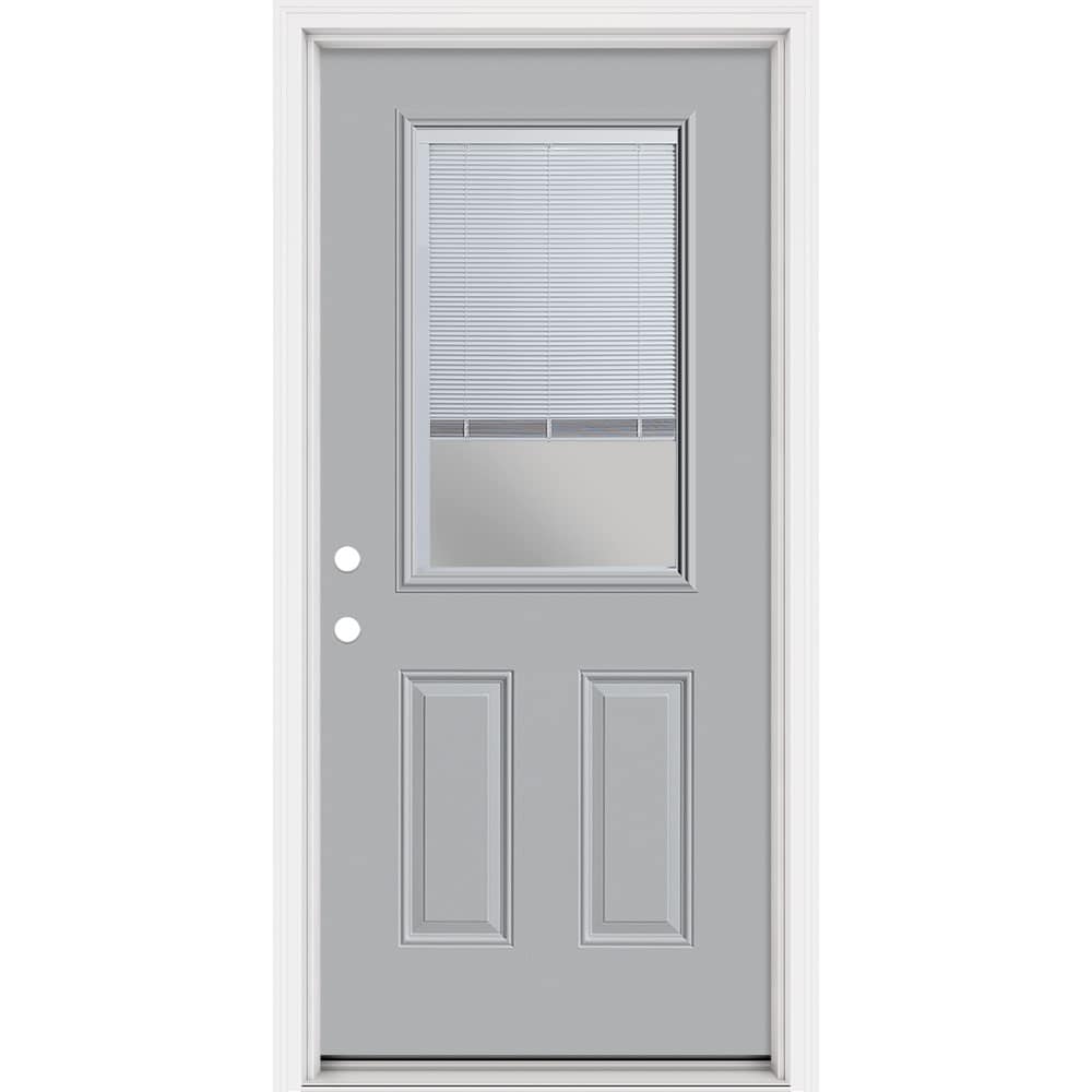 Masonite 321440 Steel Doors Series 36-in x 80-in x 4-9/16-in Steel Half lite Right-hand inswing Infinity Grey Painted Prehung Front Door with Brickmould Insulating core
