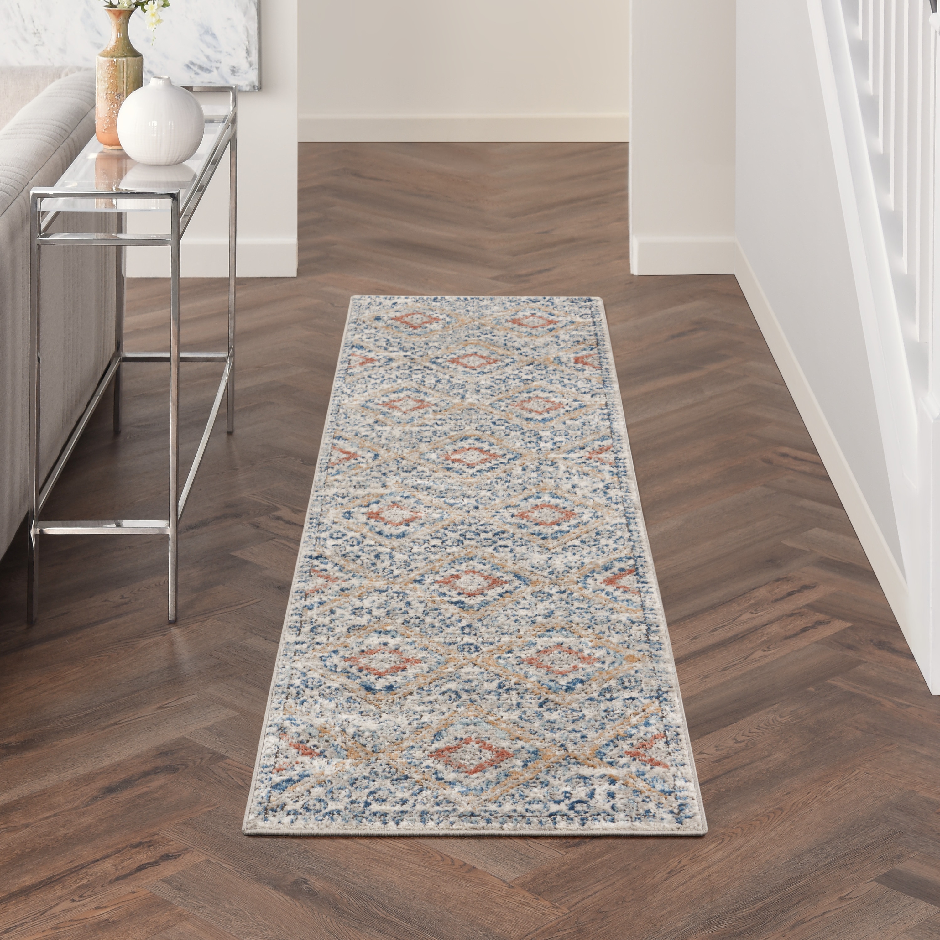 Nourison 099446826480 Concerto 2 x 8 (ft) Loomed Polypropylene Grey/Ivory/Blue Rectangular Indoor Tribal Runner rug