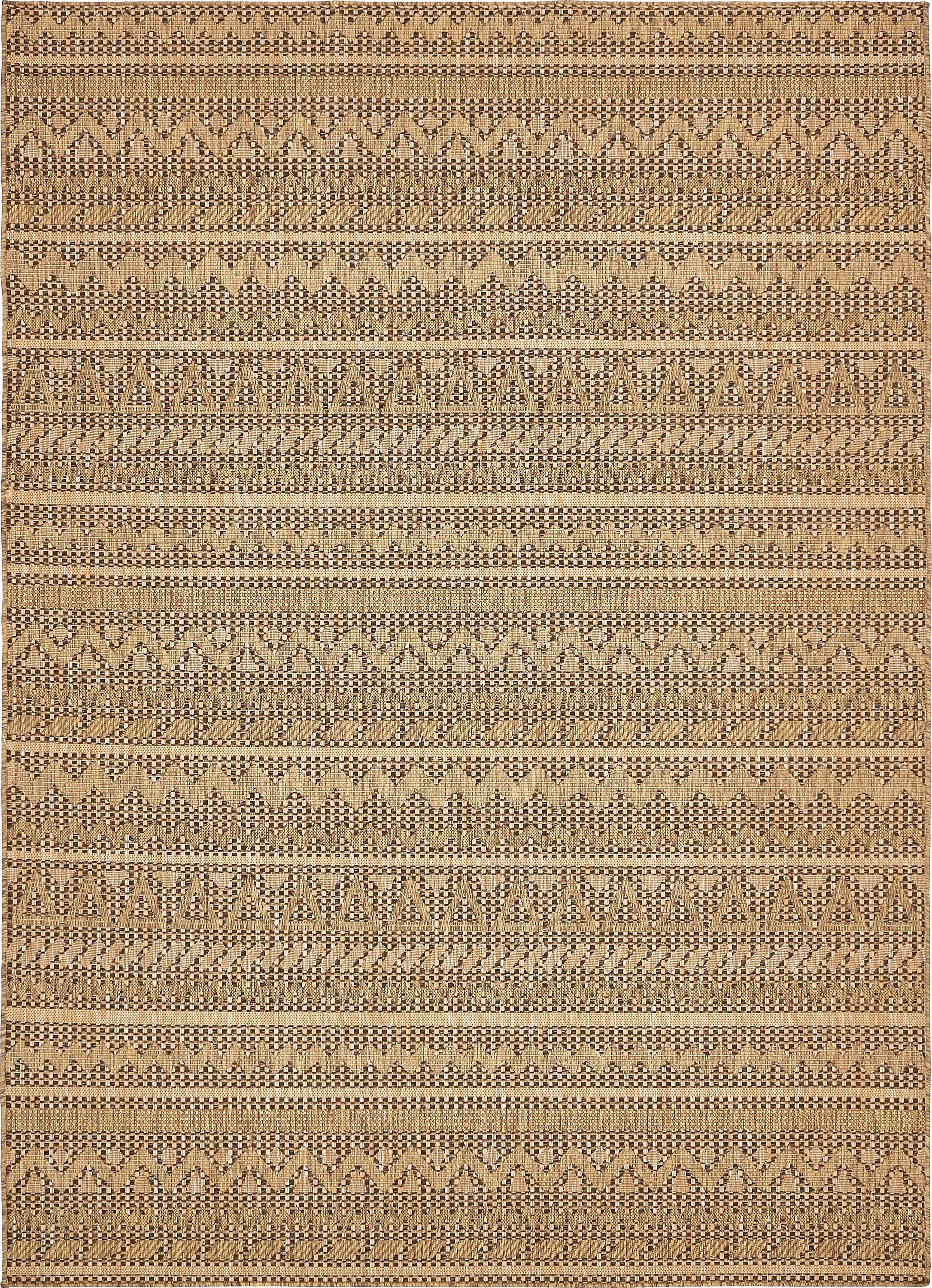 Modern Geometric Outdoor Rug in Light Brown, Stain-Resistant 7'x10'