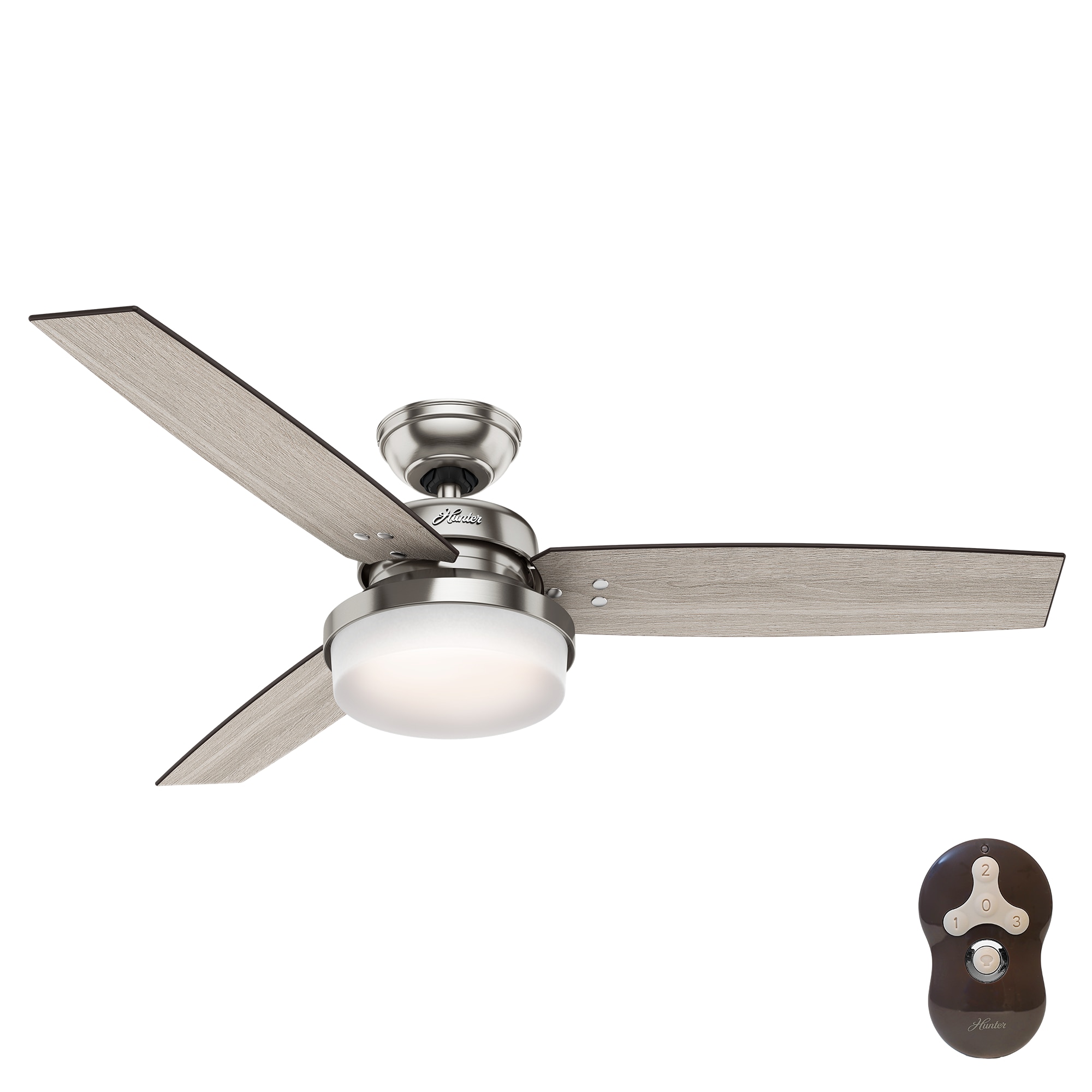 Ceiling Fan With Light Kit Brushed Nickel 52in 3 Wood Blades LED Remote Control 