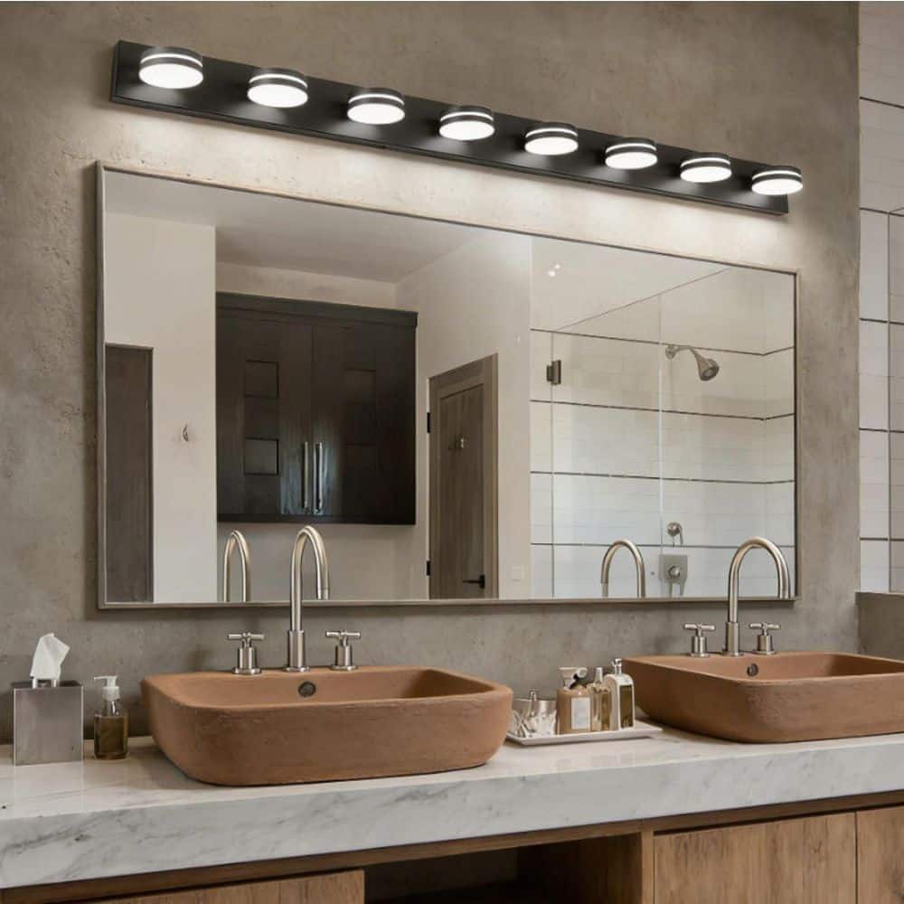 DAYAUM 62.99 in. 8-Light Matte Black Modern Bathroom Vanity Light with 5CCT Selectable LED