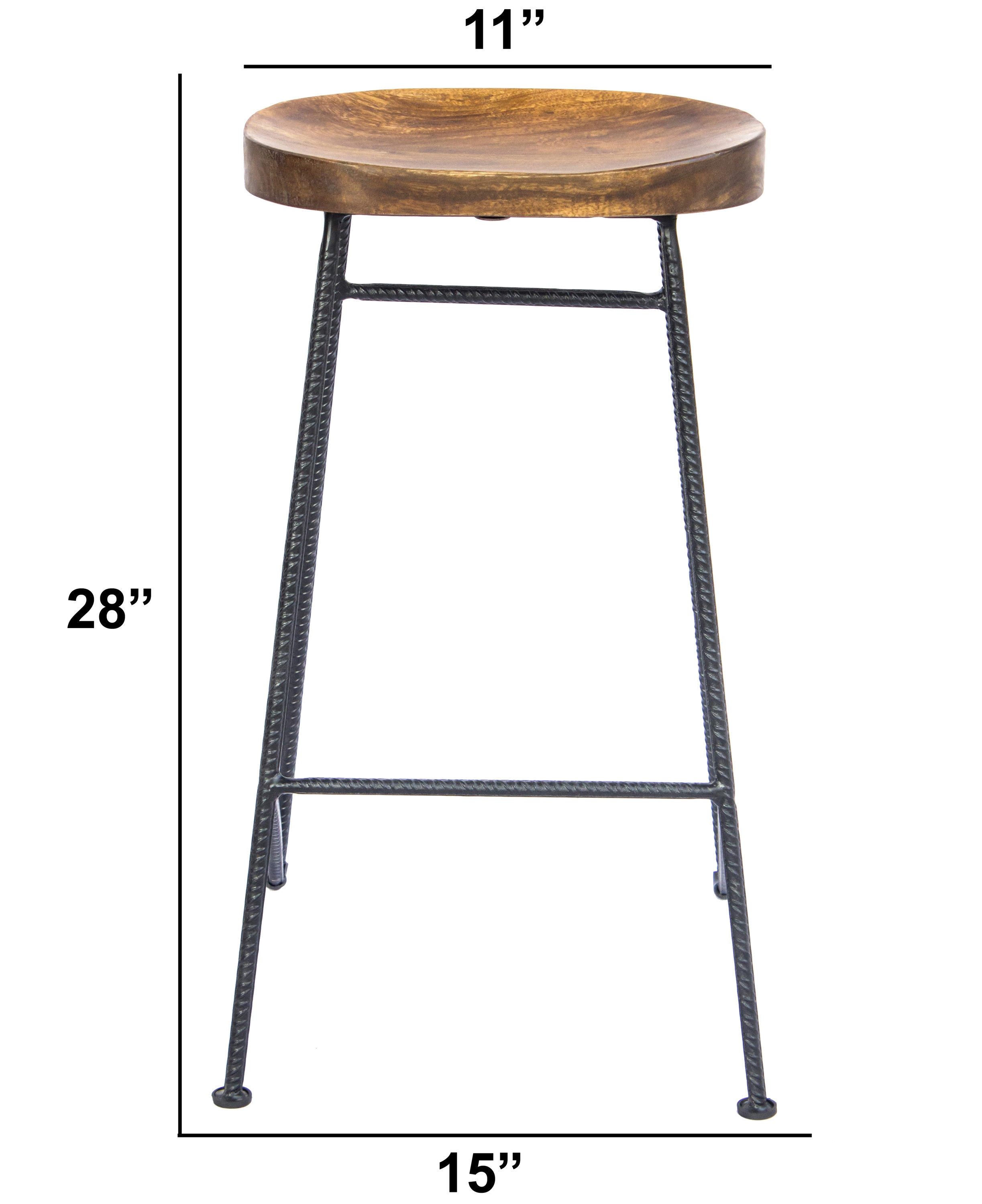 28" Industrial Saddle Seat Bar Stool in Black and Brown