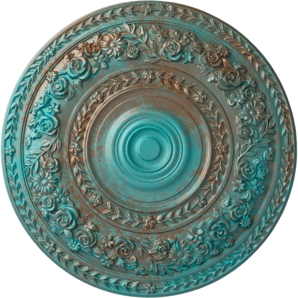 Ekena Millwork CM33ROCGS Rose 33.875-in W x 33.875-in L Painted Copper Green Patina Polyurethane Whole Ceiling Medallion