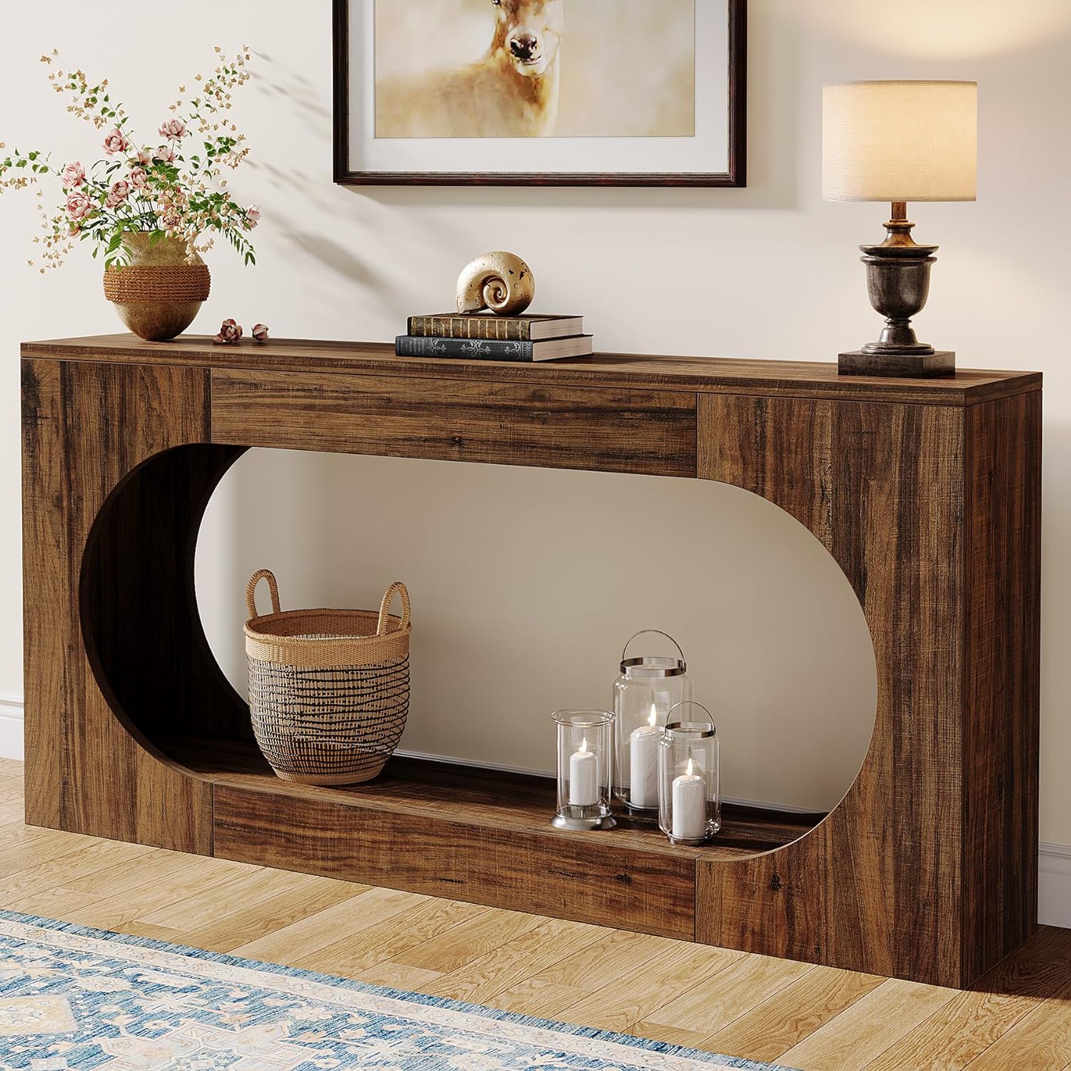 Tribesigns LWSC-JW0776X Console Table 63-Inch Narrow Sofa Entryway Table with 2-Tier Storage Shelf Wood Hallway Behind Couch Table Accent Table for Living Room Rustic Brown