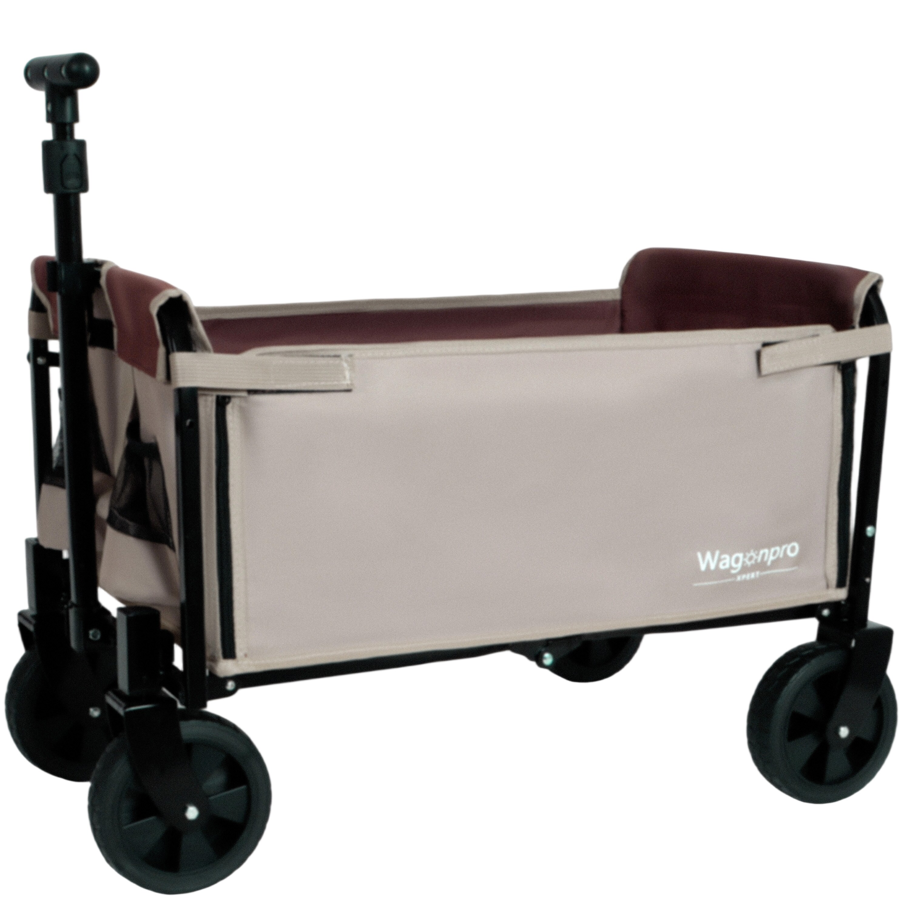 LOVMOR SF-Y-W2932P312715 All-in-One Convertible Folding Camping Wagon Cart: Bench Seat Storage Compartment   Included Dog Tether Beige/Brown