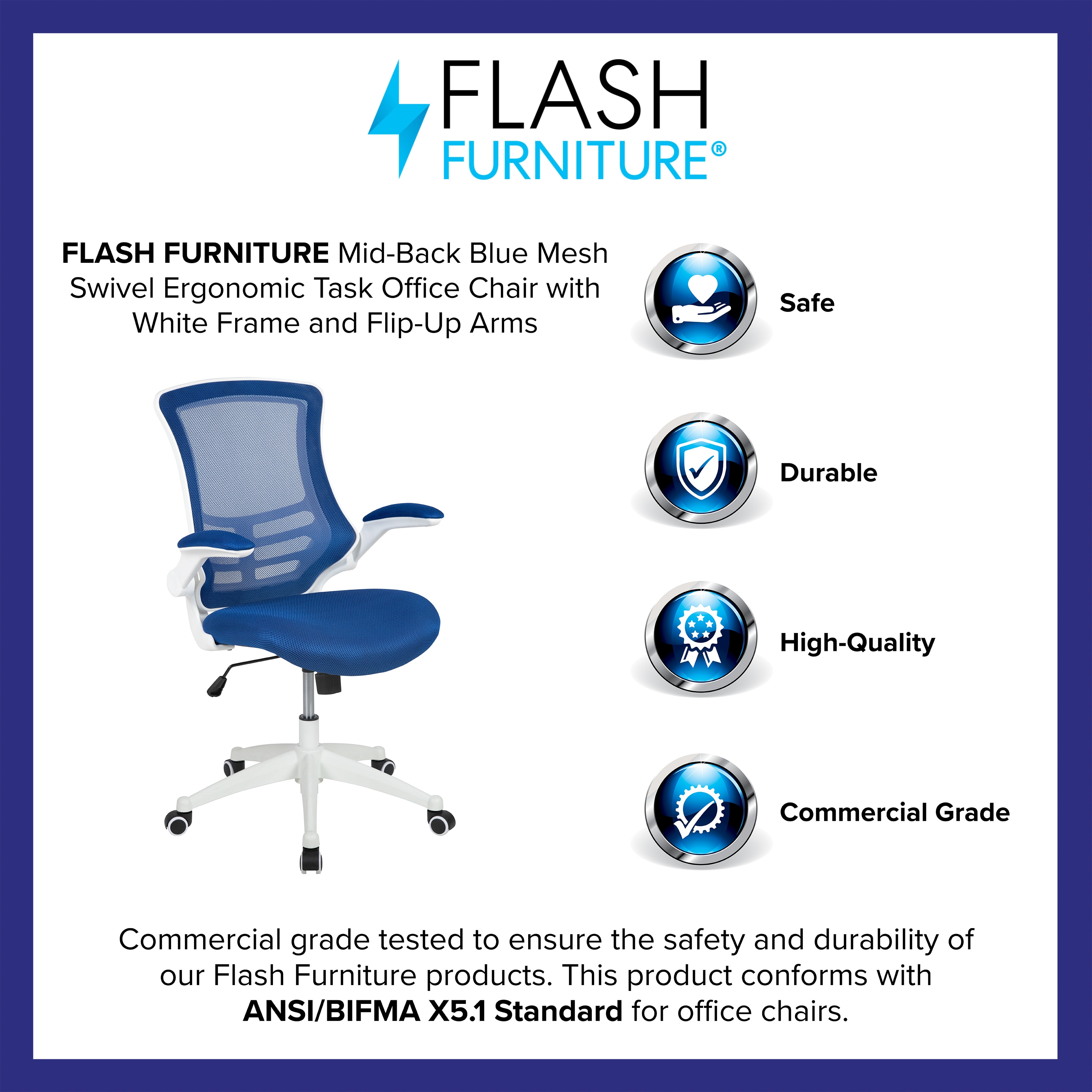 Modern Blue Mesh and White Plastic Ergonomic Swivel Task Chair