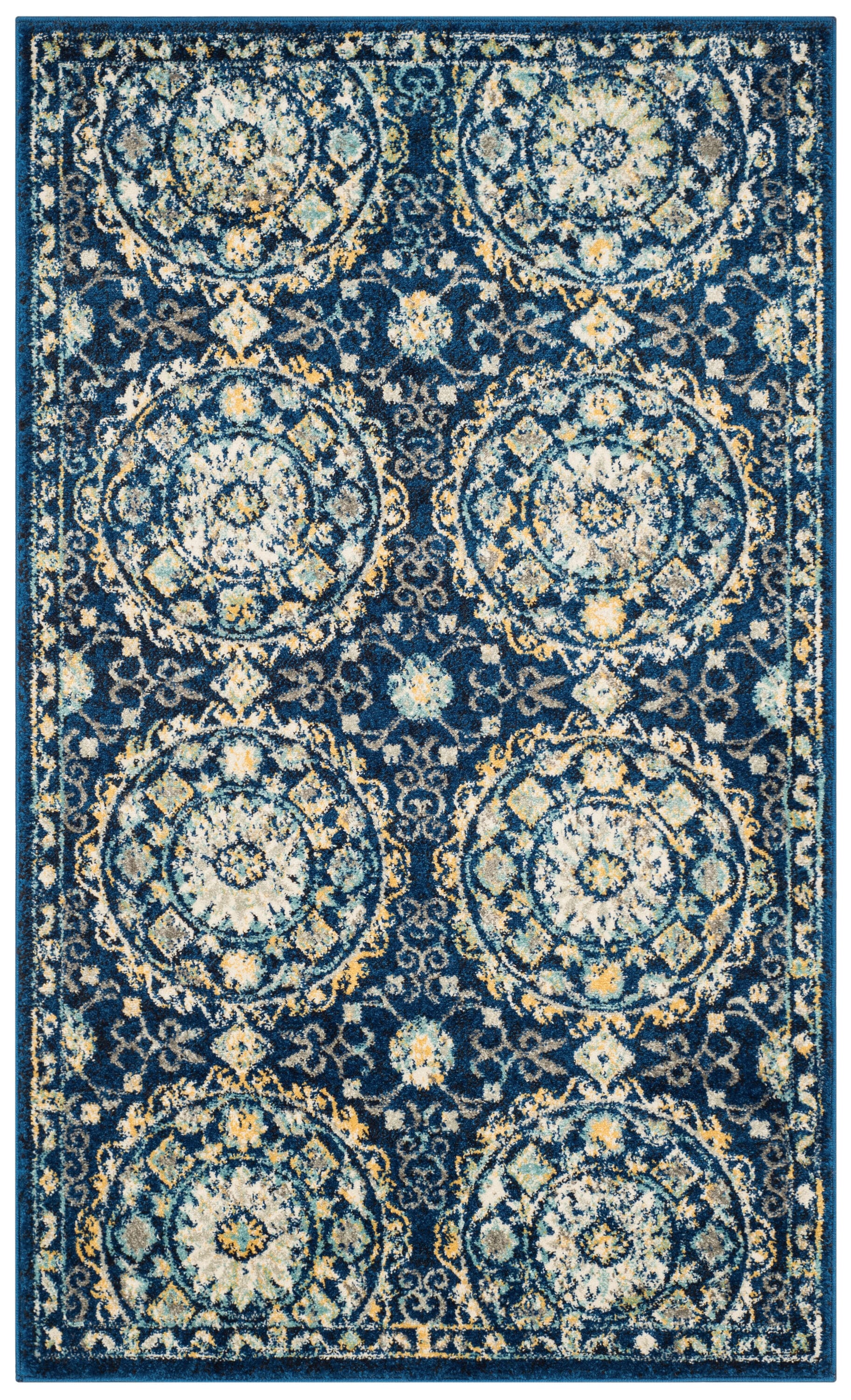 Navy and Ivory High Pile Synthetic Area Rug