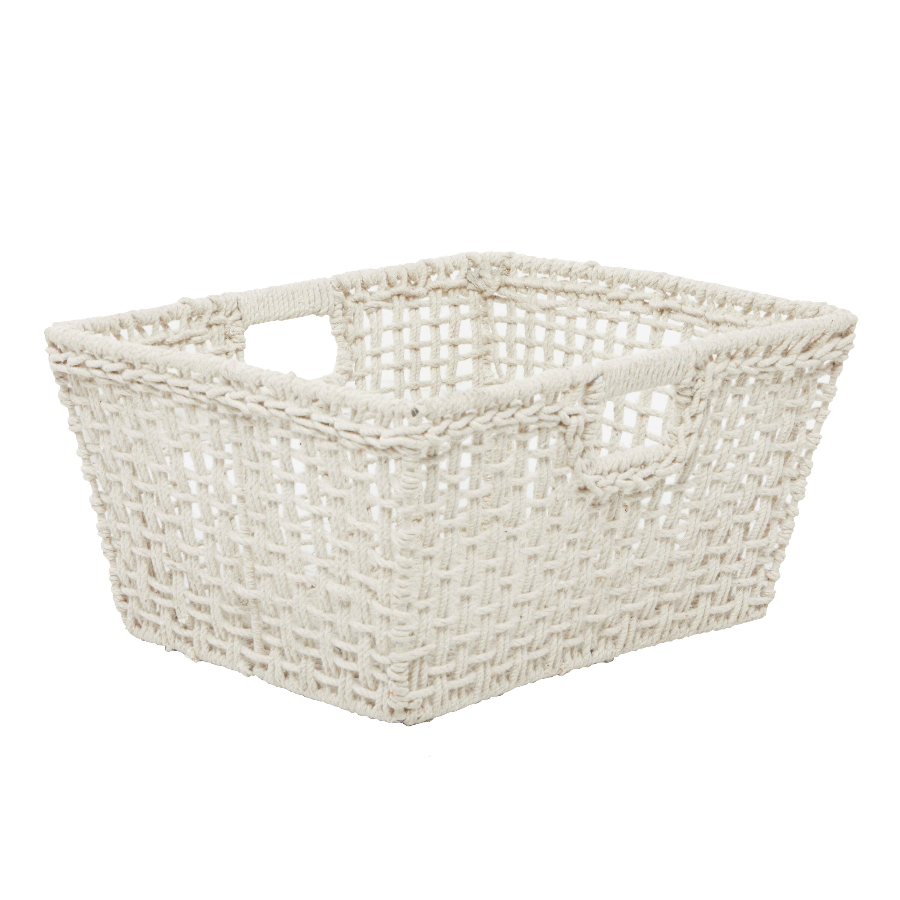 Red Paper Rope Storage Basket with Cutout Handles, Small