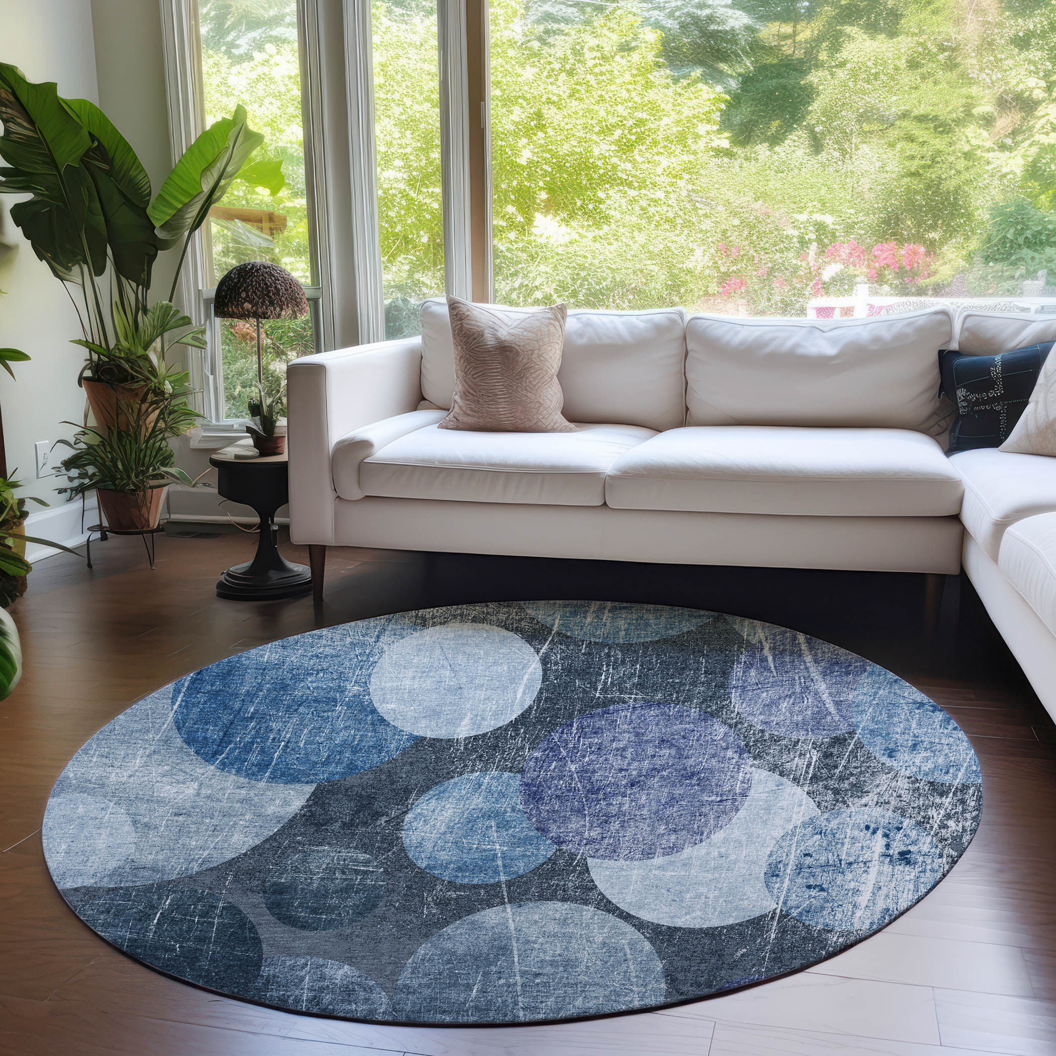 Addison Rugs ACN556BU8RO Chantille ACN556BU 8 x 8 (ft) Polyester Blue Round Indoor/Outdoor Abstract Machine washable Area rug