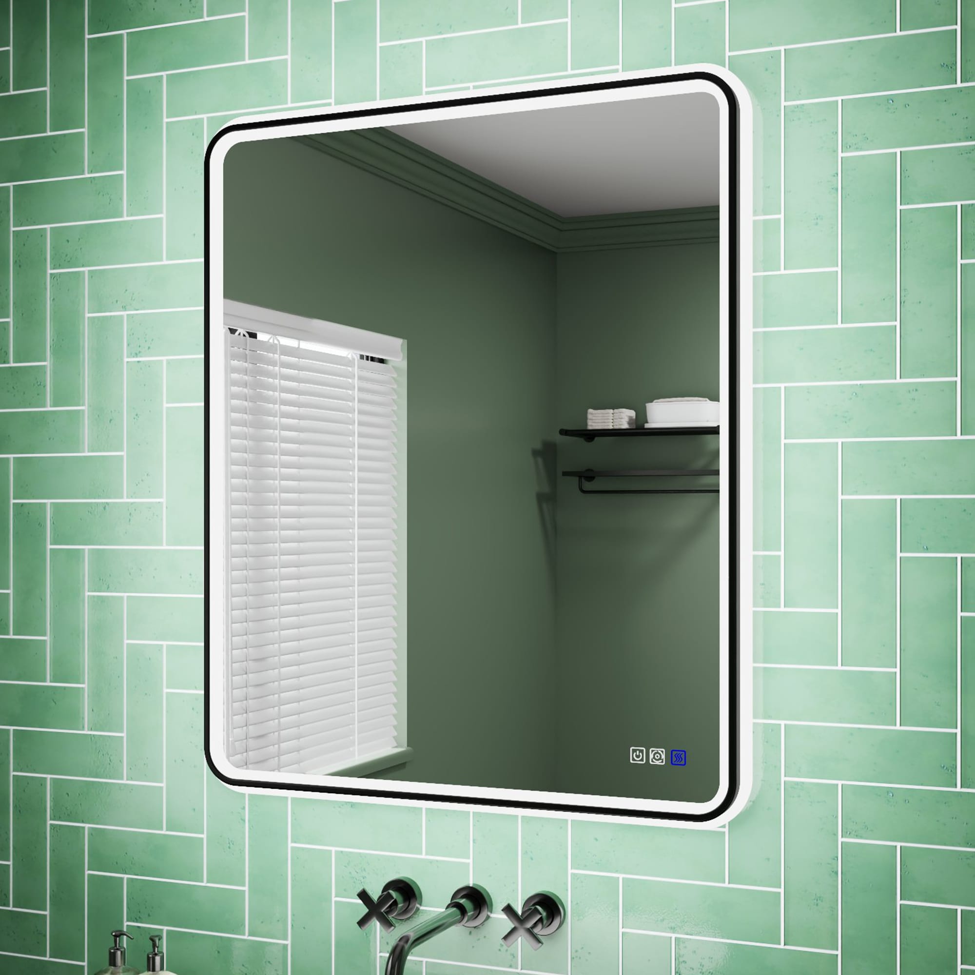 ExBrite EXBMV83036 30-Inches x 36-Inches Framed Rectangle Dimmable Lighted Fog Free Bathroom Vanity Mirror ( Black )