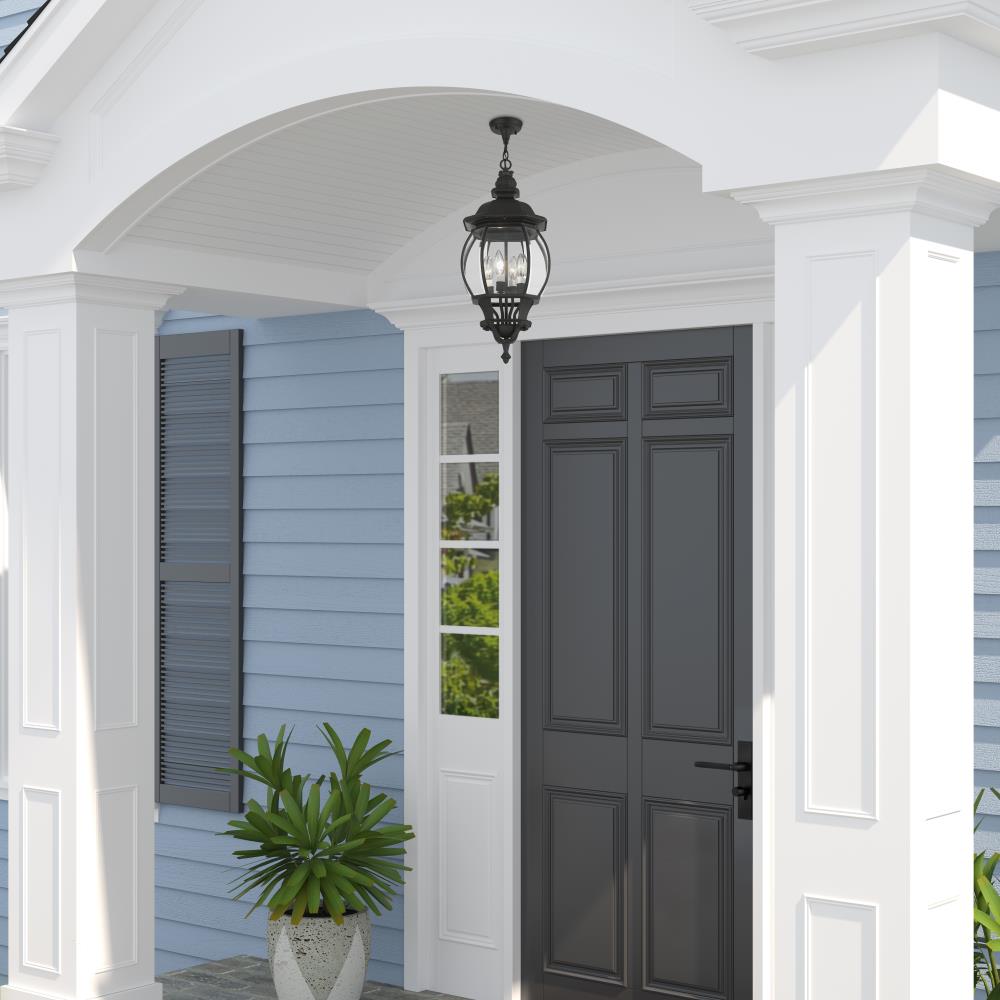 Frontenac Textured Black Outdoor Pendant Lantern with Clear Beveled Glass