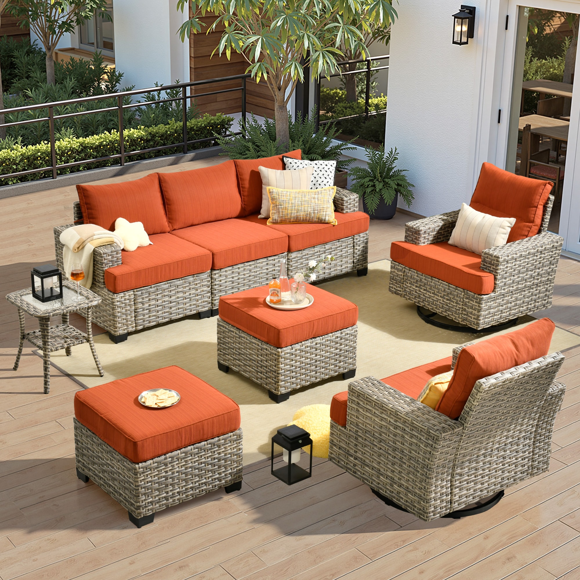 ALTRIGUS 6L-YZTBS808-AL 8 -Piece Wicker Patio Sofa Conversation Set with Orange Cushions