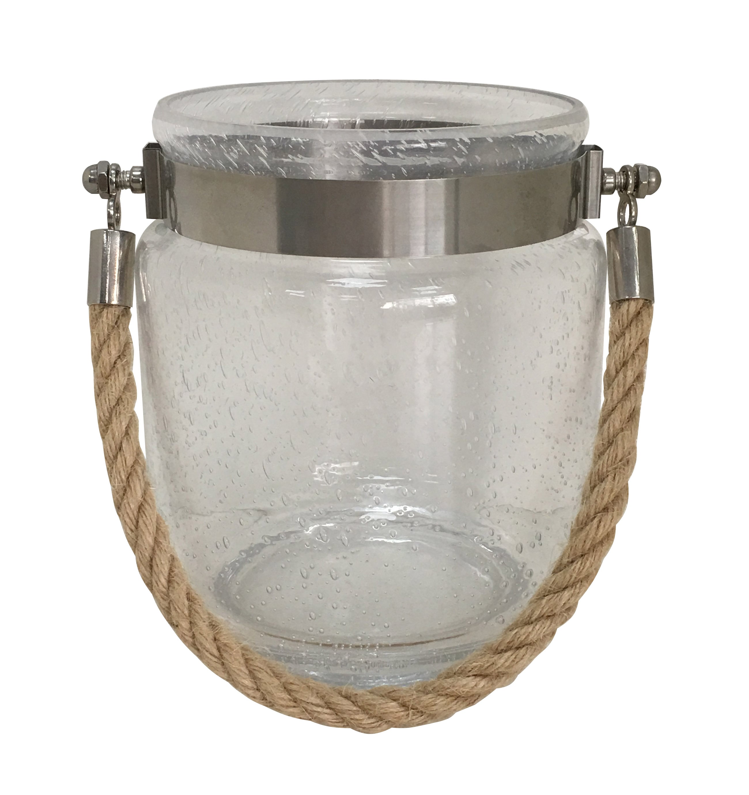  5.5-in x 6.5-in Clear Seed Glass Glass Tea Light Outdoor Decorative Lantern