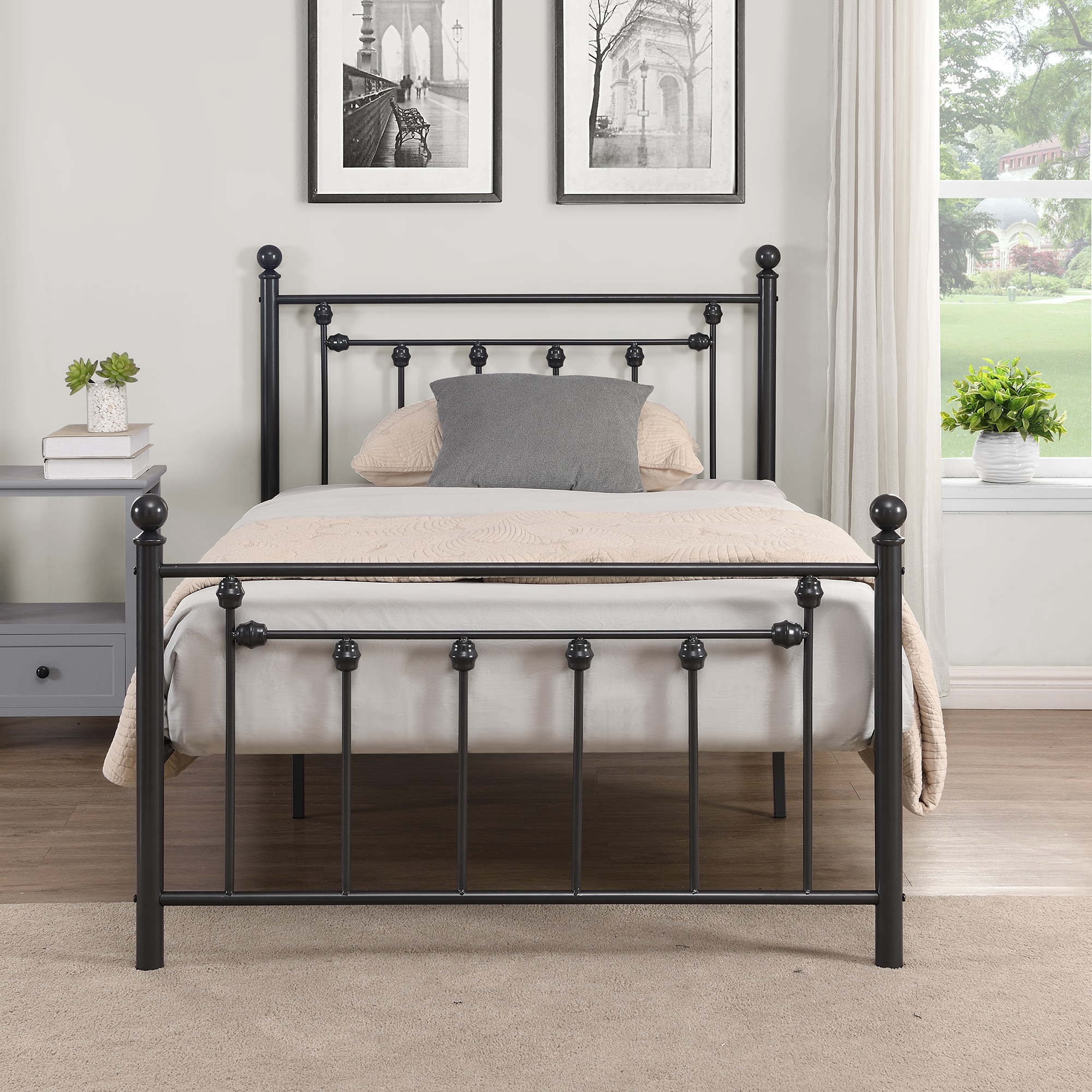 Clihome Twin Size Metal Bed Black Twin Metal Bed Frame in the Beds ...