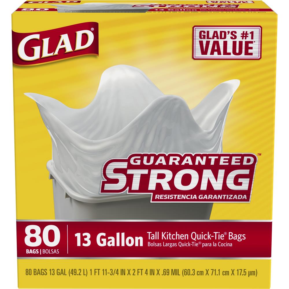 Glad Quick-Tie 80-Pack 13-Gallon White Plastic Kitchen Flap Trash Bag at