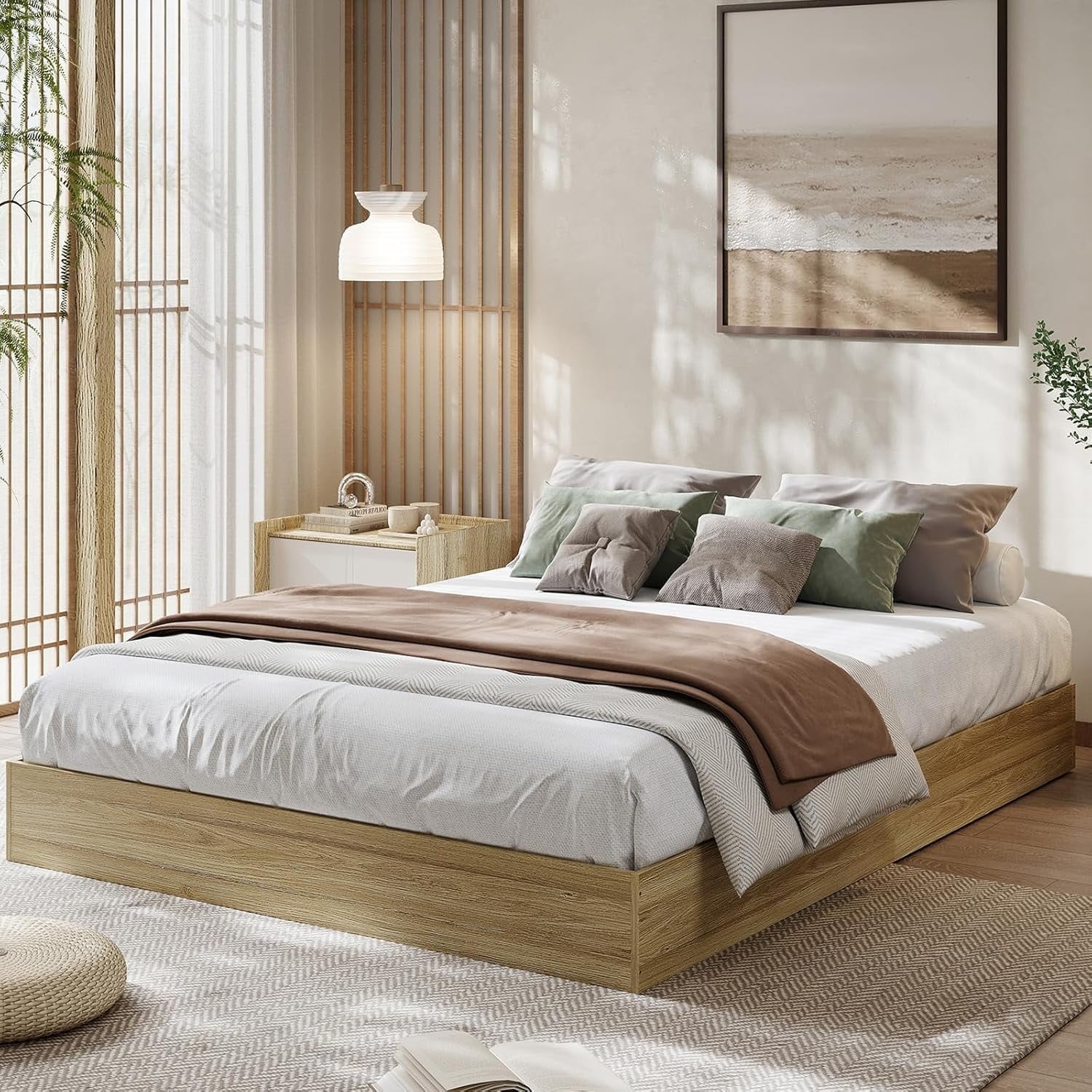 GAOMON King Wood Platform Bed Frame Minimalist Wooden Bed Slat