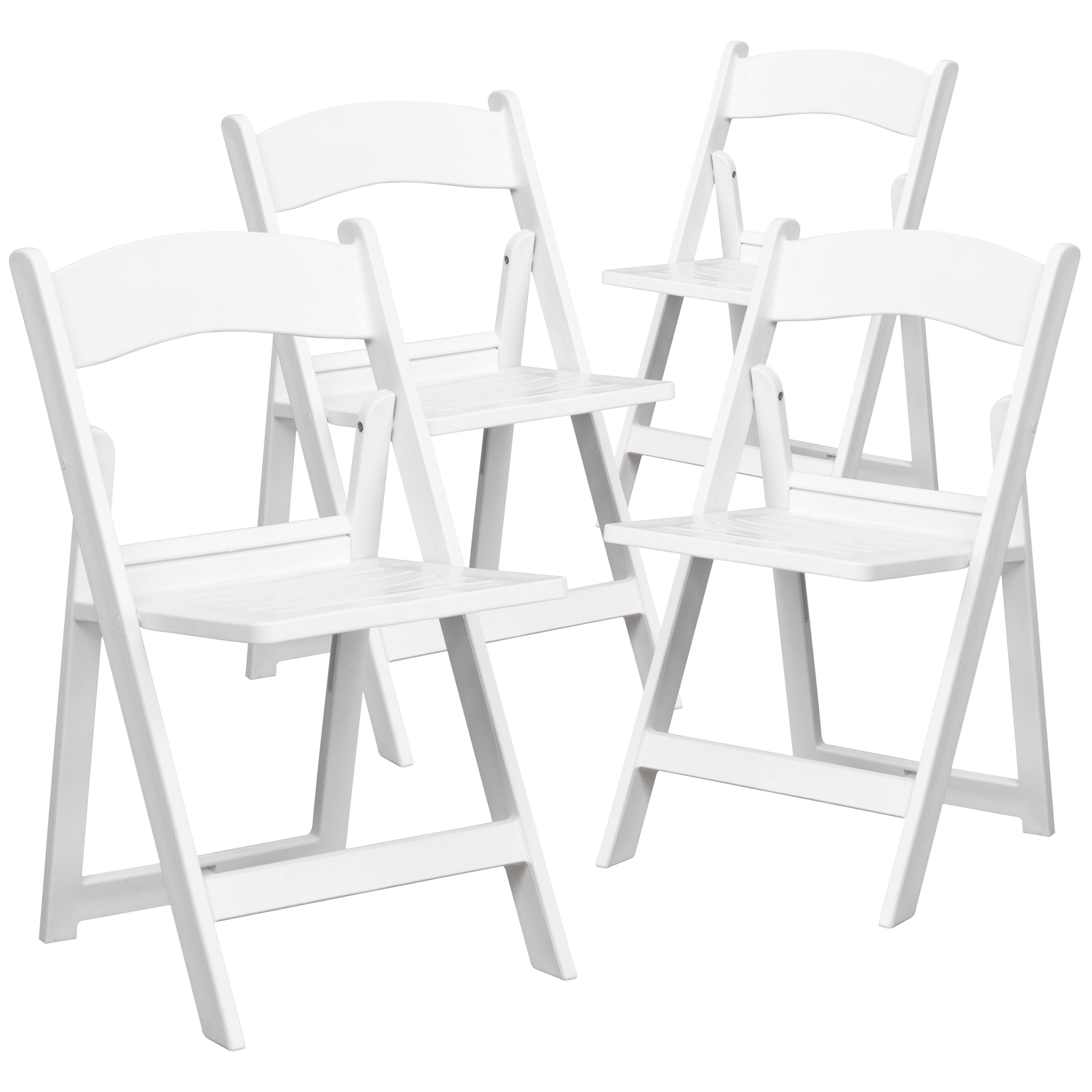 Emma + Oliver 889142913283 4 Pack 800 lb Capacity White Resin Folding Chair with Slatted Seat