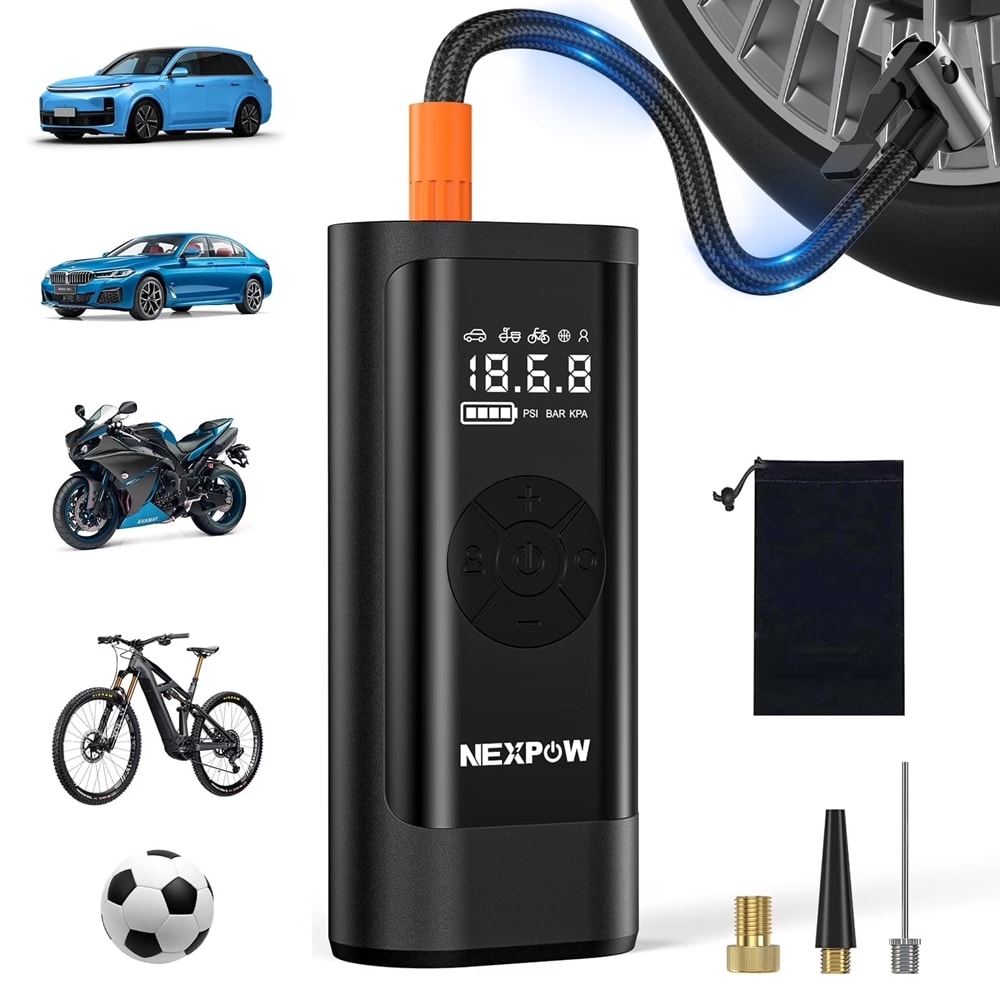 NEXPOW Tire Inflator Portable Air Compressor 150PSI Cordless Bike Tire Pump with Auto-Shuts off 8000mAh Air Pump for Car Tires for Bike Ball #DK-AP101N