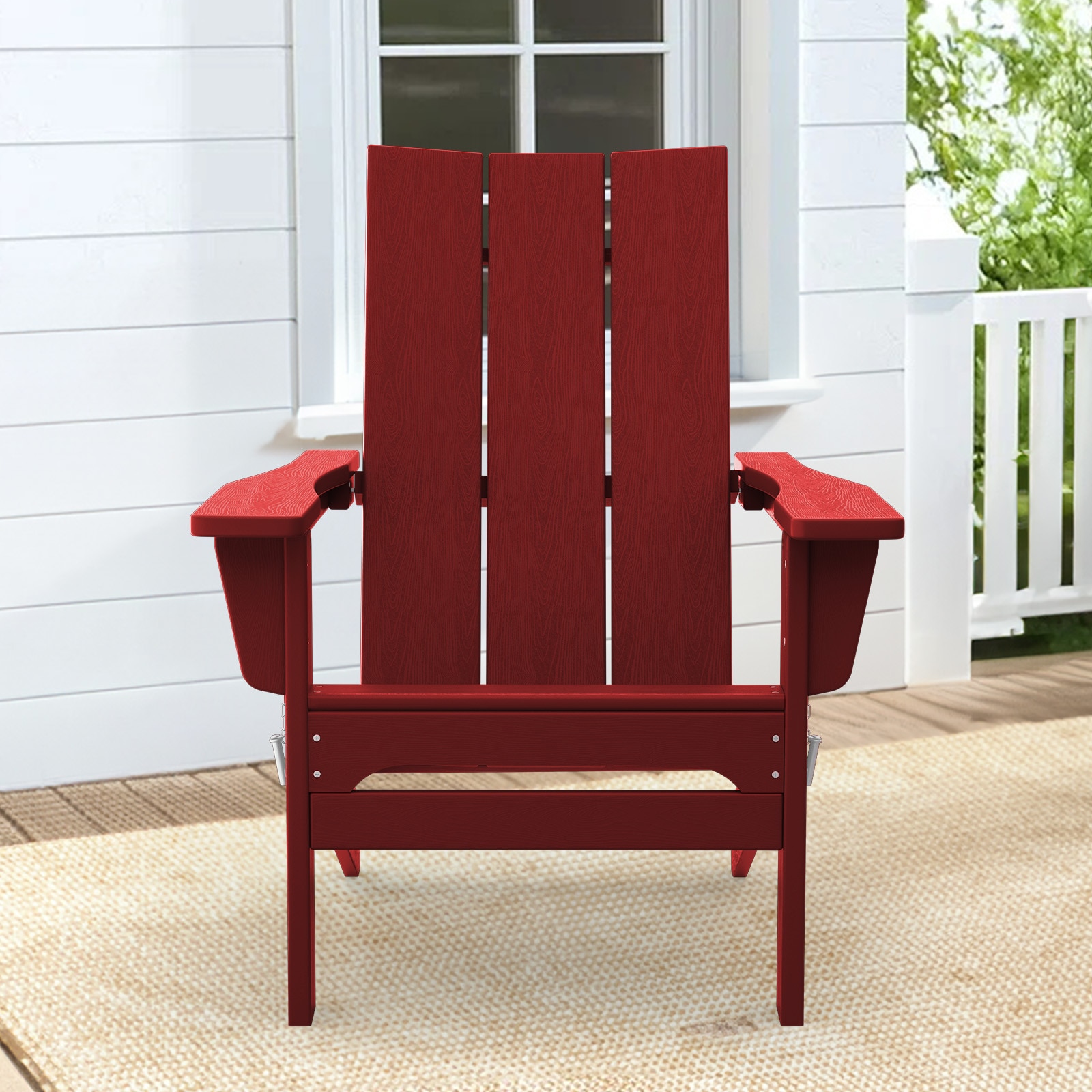 JEAREY PEHQZDY-DR Modern Foldable Chair Stackable Dark Red HDPE Frame Stationary Balcony Chair with Slat Seat