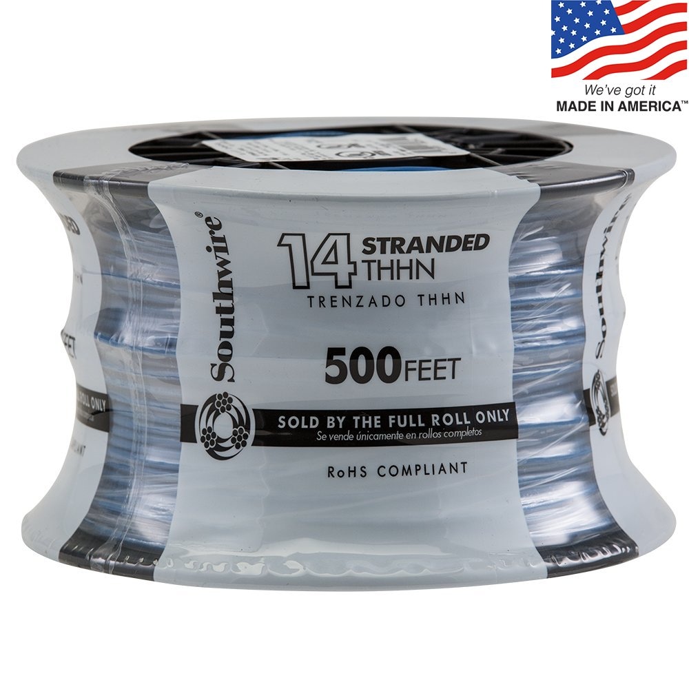 Southwire 500 ft. 14-Gauge Black Stranded CU THHN Wire 22955958