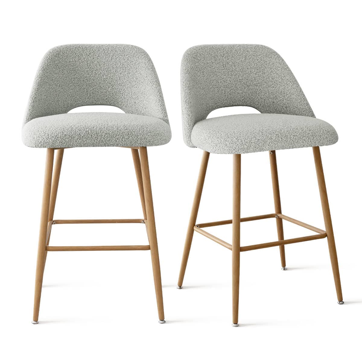 Maison Boucle EDWIN-MB-OKB-GREY Set of 2 Gray Boucle Bar Stools 26 Inch Counter Height Stools with Metal Legs for Kitchen Island