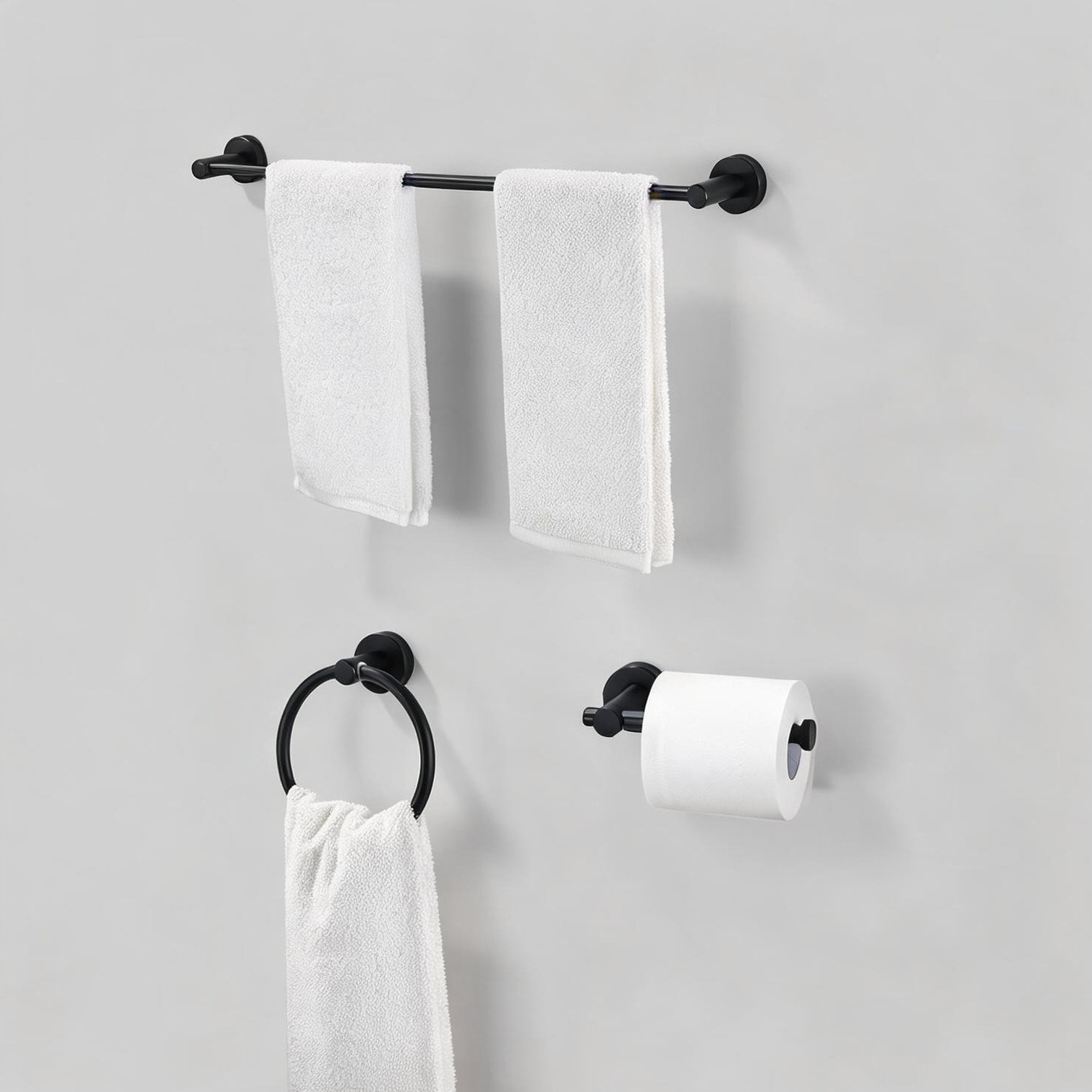BBabe Space Aluminum Bathroom Hardware Set with Expandable Towel Bar Toilet Paper Holder and Towel Ring