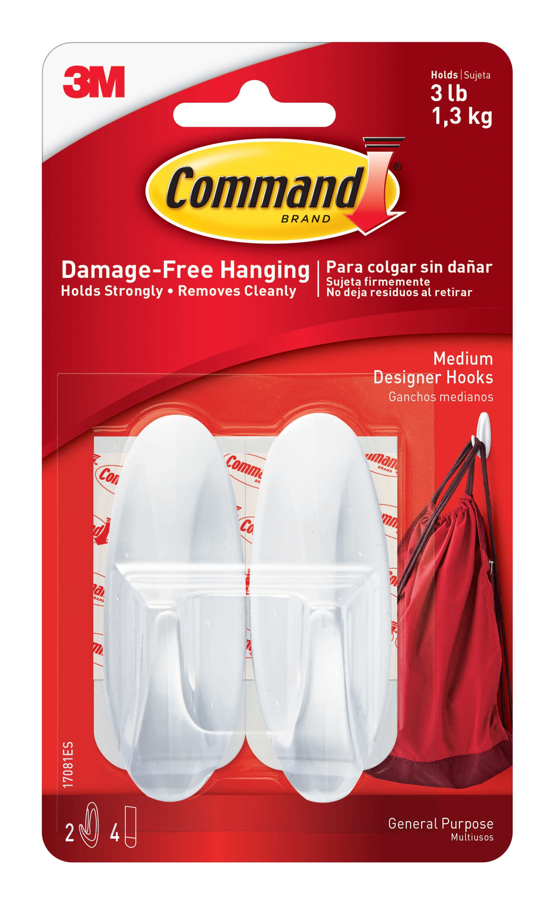 Command Medium Utility Hooks, White, Damage Free Organizing, 20 Hooks and  24 Command Strips