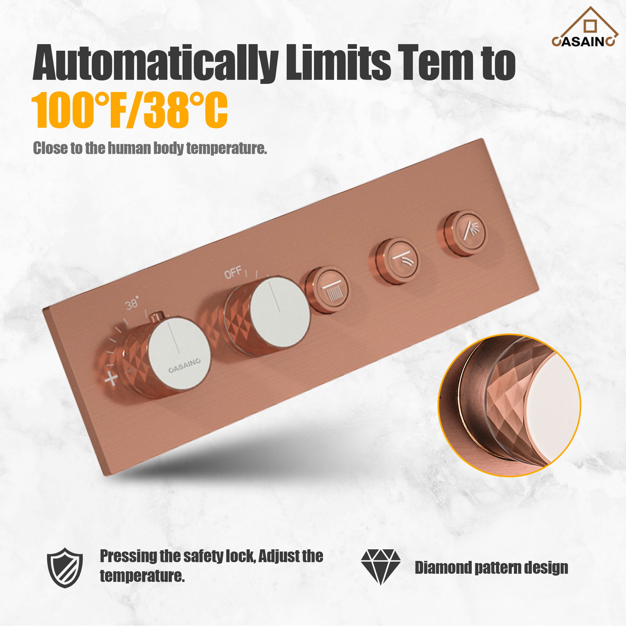 Brushed Rose Gold Stainless Steel Ceiling Mounted Shower System