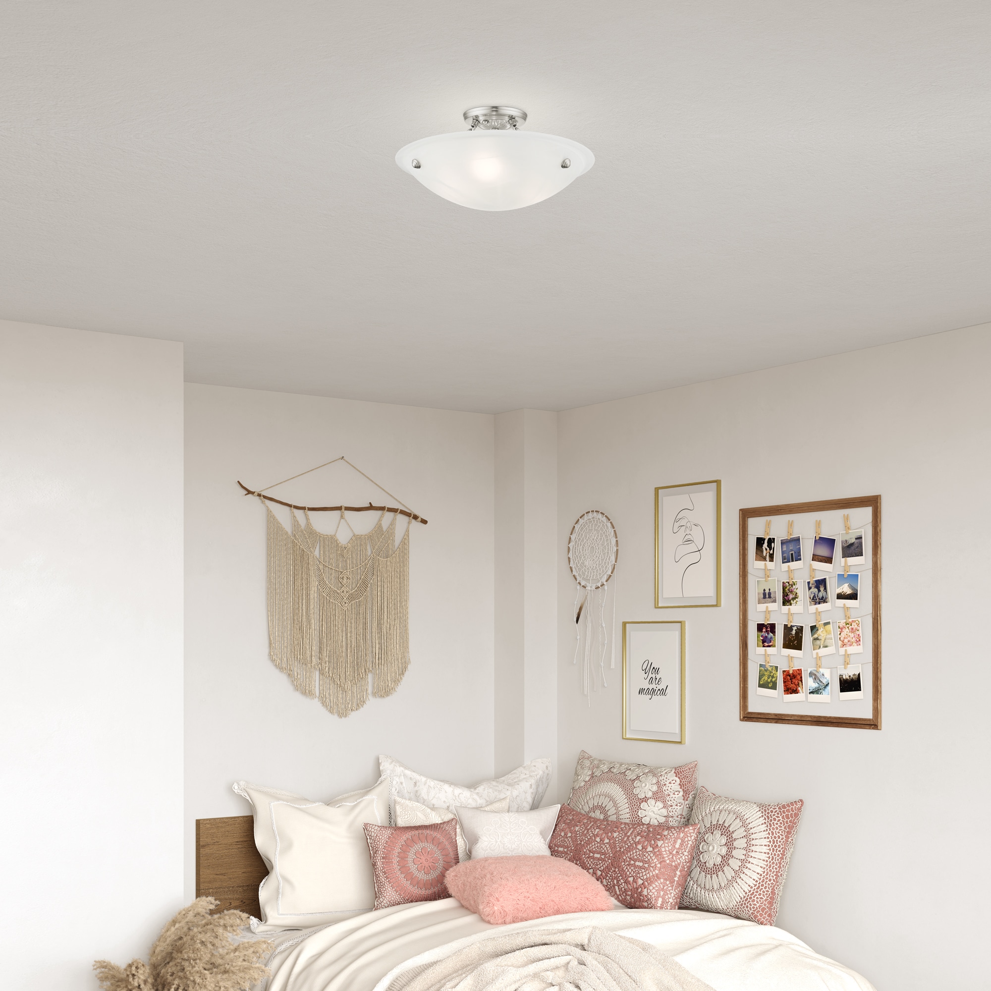Oasis 16" Brushed Nickel 3-Light Semi Flush Mount with Alabaster Glass