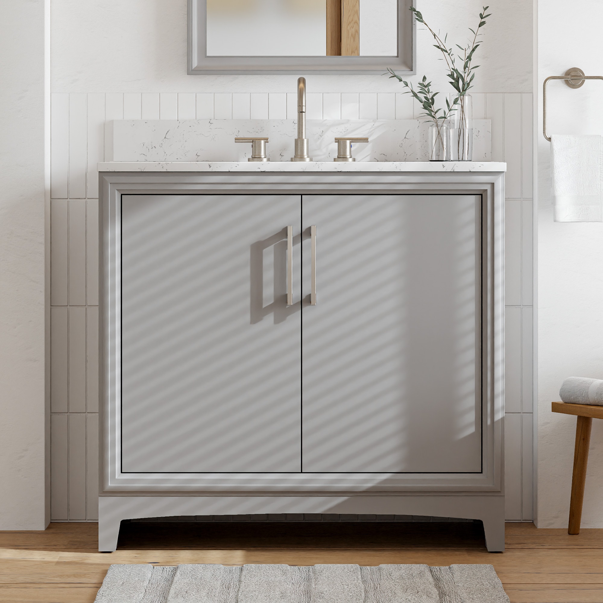 Norbeck 37-in Light Gray Undermount Single Sink Bathroom Vanity with Carrara Engineered Marble Top | - ED Ellen DeGeneres 2342VA-37-242-925-UM