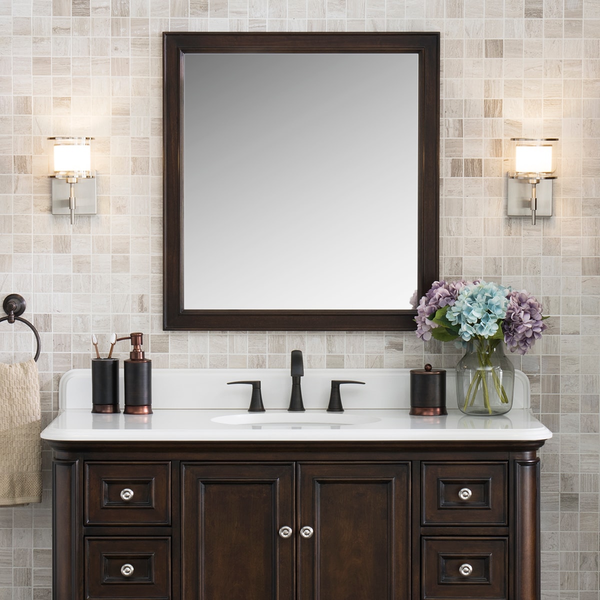 Wrightsville 28-in W x 30-in H Mahogany Rectangular Bathroom Mirror in Brown | - allen + roth 1116MR-28-202