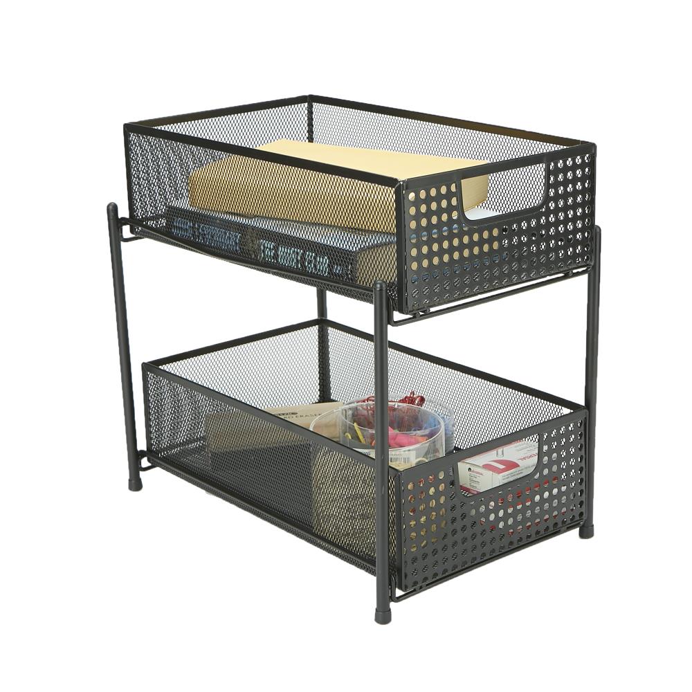 2 Tier Metal Mesh Drawer Organizer With Sliding Storage Drawer