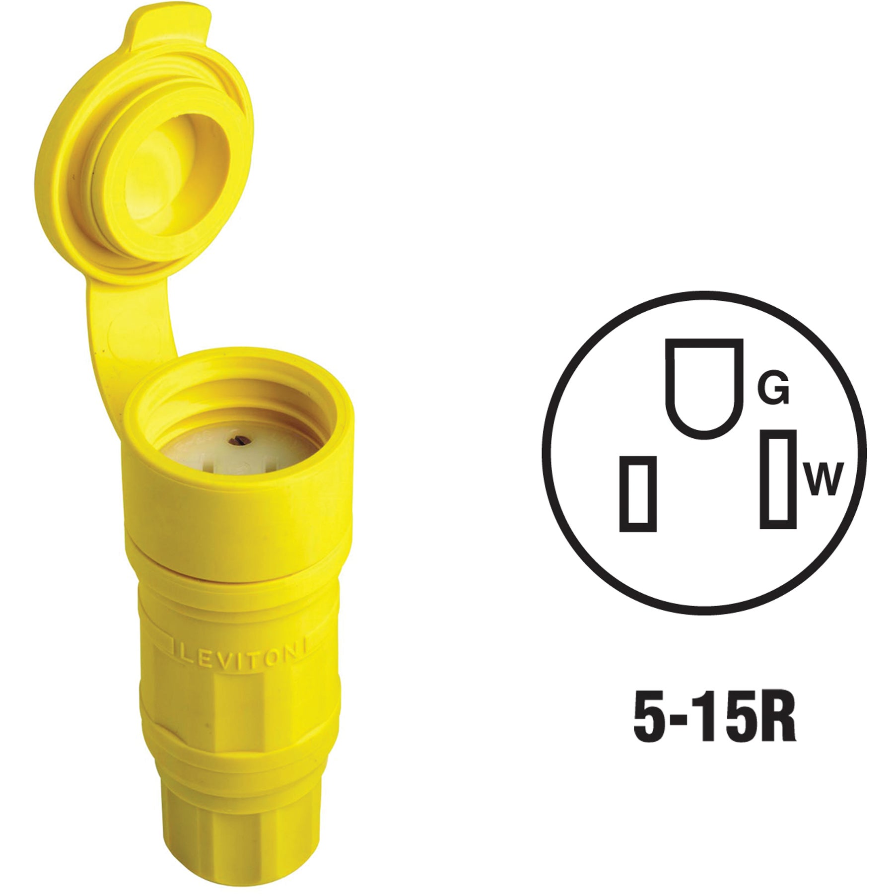 Leviton 15 Amp 125 Volt Industrial Grade Connector Grounding Wetguard in Yellow #15W47