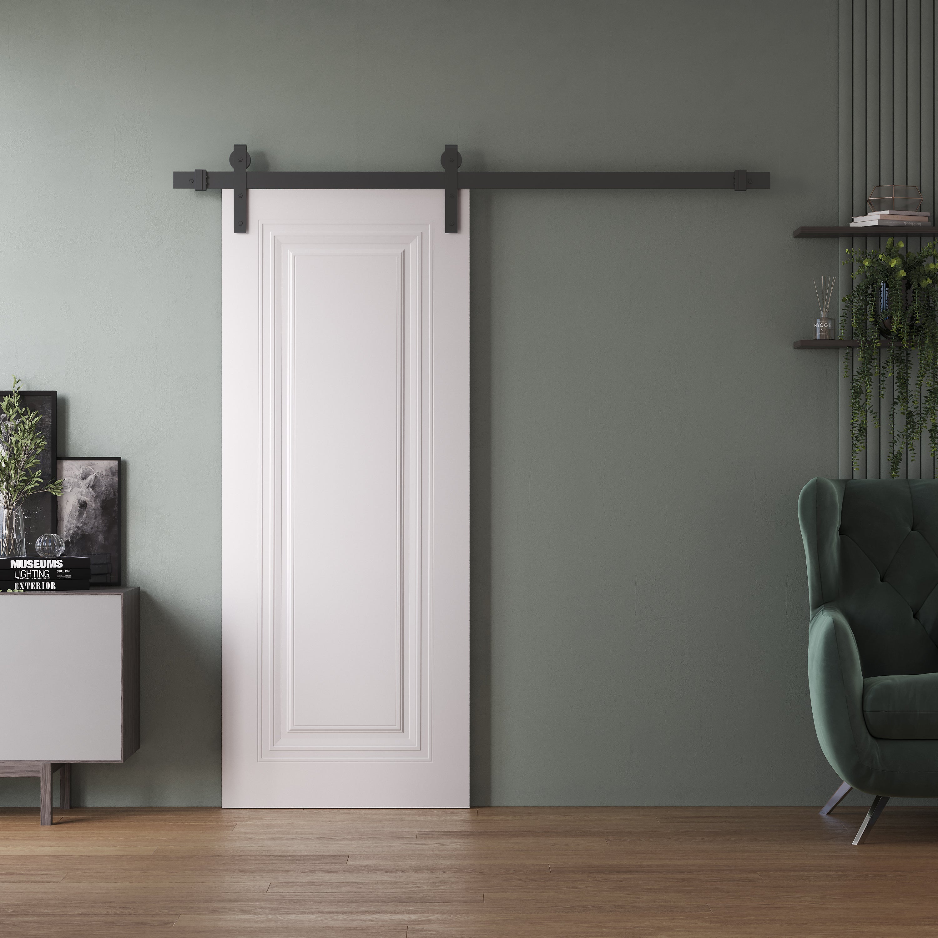 SARTODOORS - Barn Door 28 x 80 inches BASIC 9111 White 6.6FT Silver Rail Track Heavy Hardware Set...