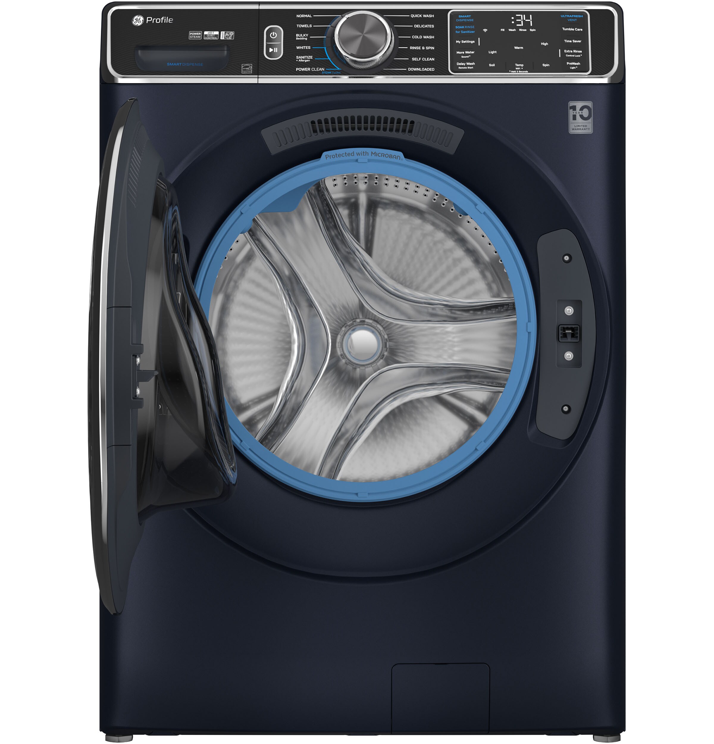 GE Profile UltraFresh Vent System Plus 5.3-cu ft High Efficiency Stackable Steam Cycle Smart Front-Load Washer (Sapphire Blue) ENERGY STAR