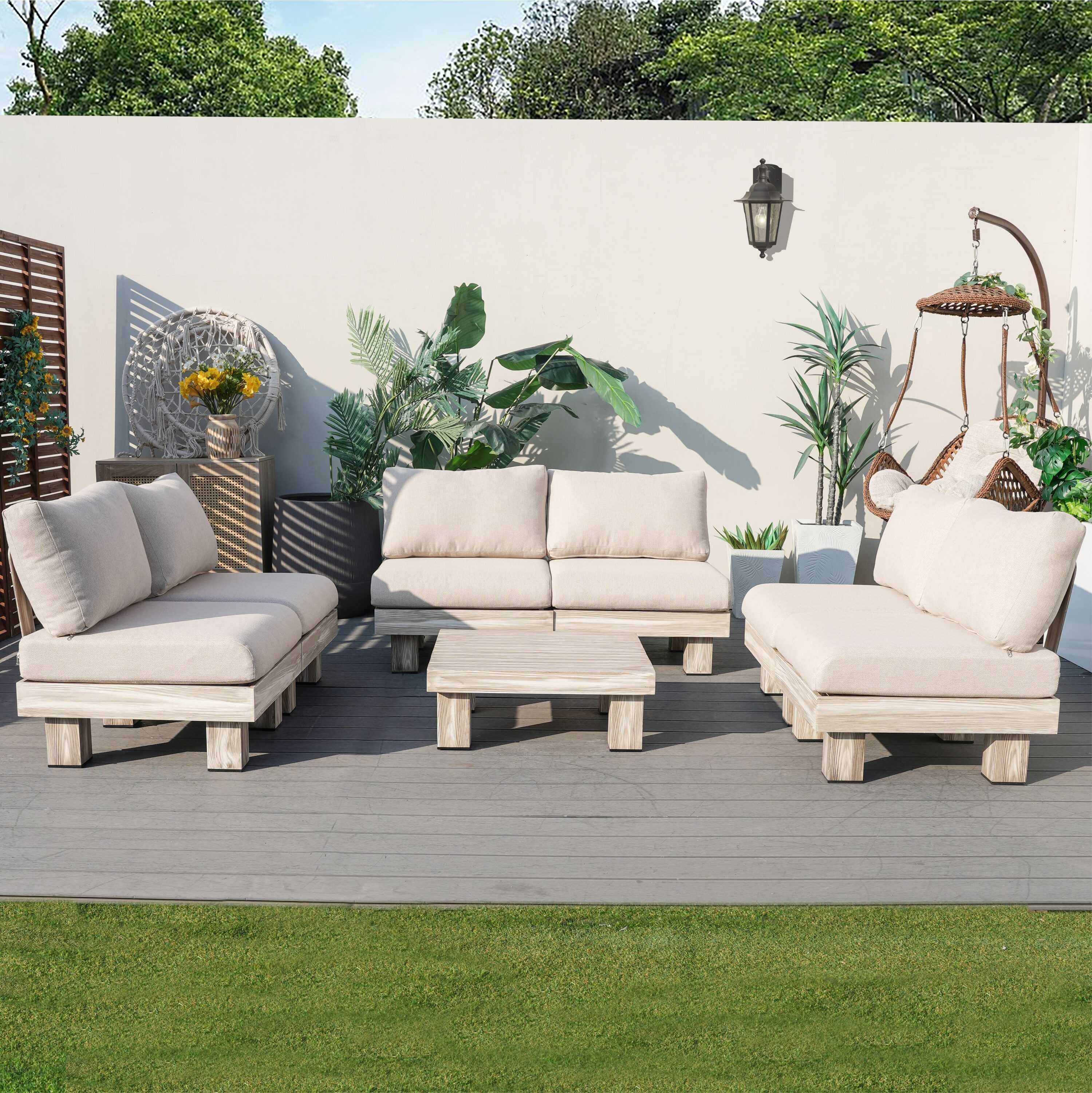 Direct Wicker DWS-62510&T 7 -Piece 4 Patio Sofa Conversation Set with Beige Cushions