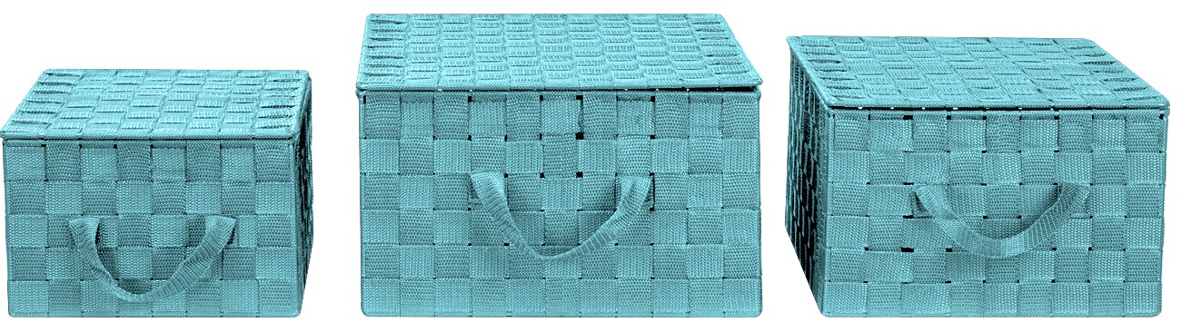 Aqua Woven Polypropylene Stackable Storage Basket Set with Lids