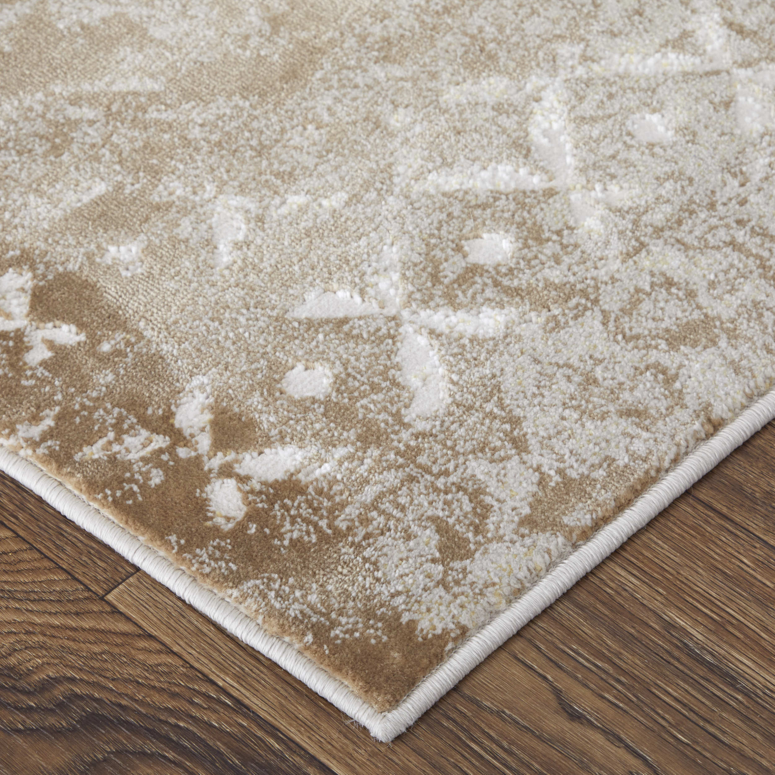 Ivory and Brown Abstract Synthetic Rectangular Rug, 5' x 8'