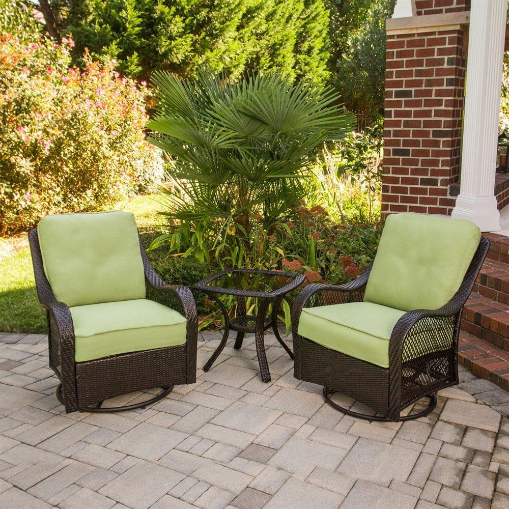 Hanover ORLEANS3PCSW Orleans 3 -Piece Wicker Patio Conversation Set with Green Cushions