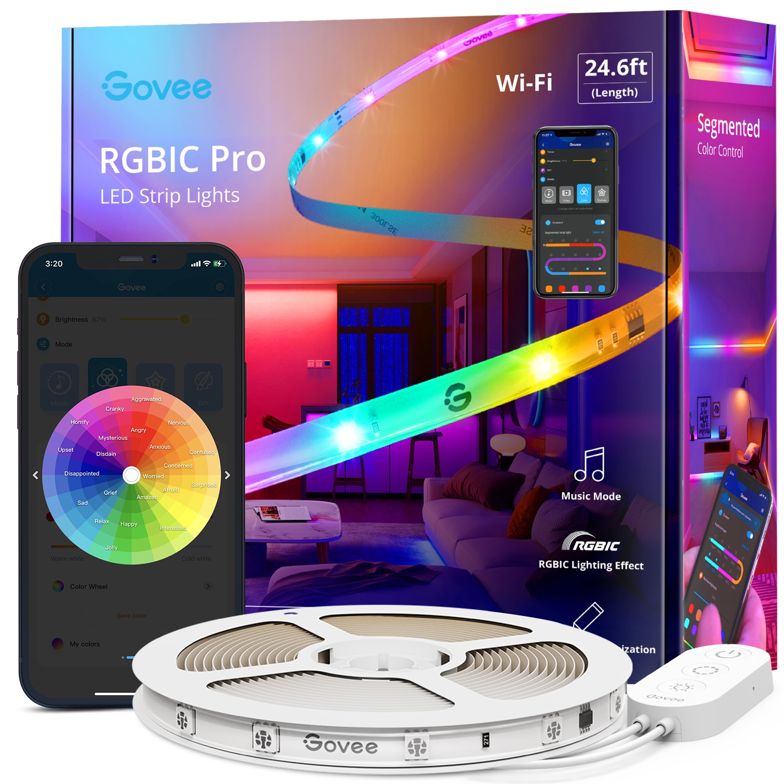 Govee RGBIC LED Smart Strip Light 24.9ft. Wi-Fi + Bluetooth, Color  Changing, Dimmable, Energy Efficient, Voice Control