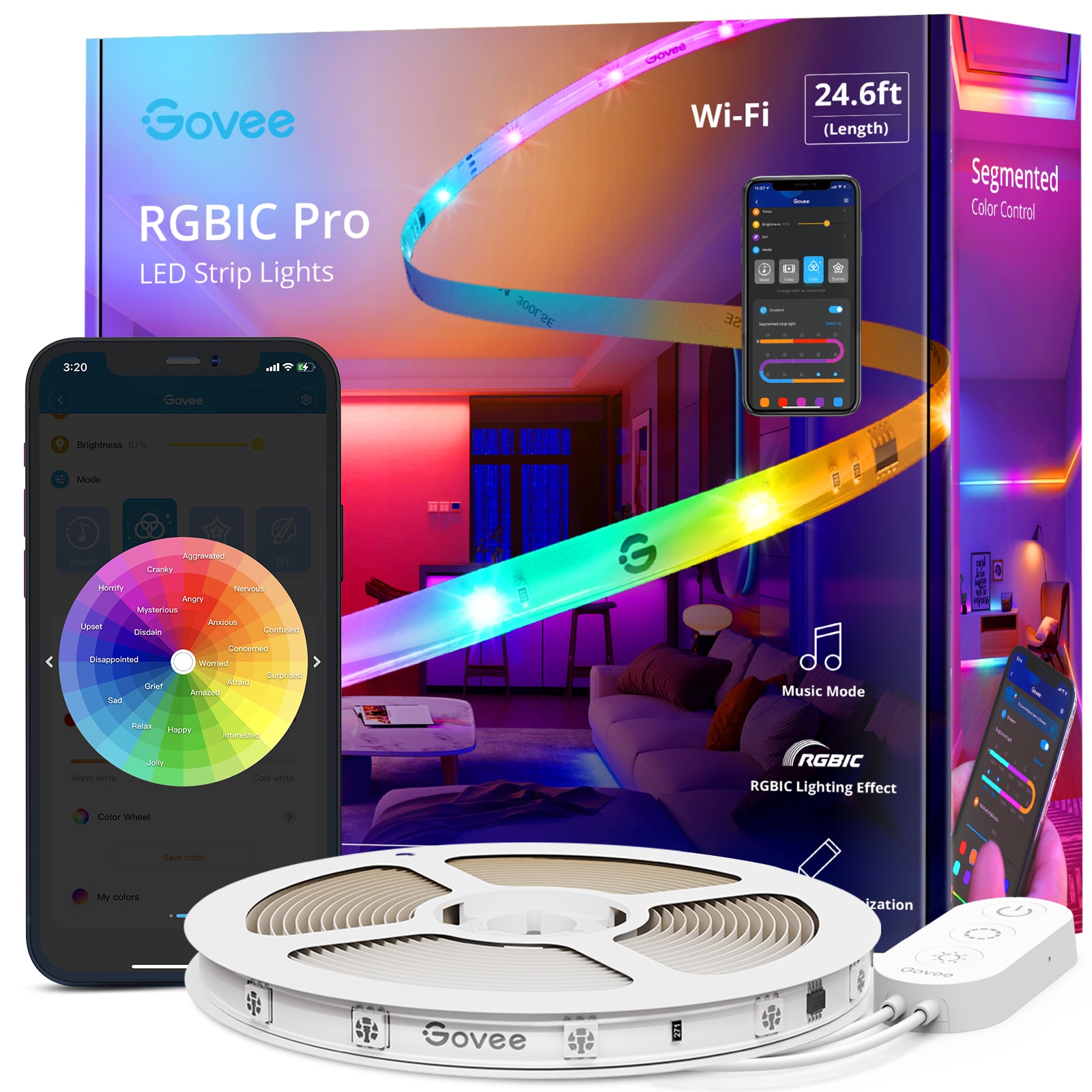 Govee RGBIC Pro 9.8 ft. Smart Color Changing LED White Tape Wi-Fi Enabled  Strip Light (1-Strip) H619ZAD1 - The Home Depot