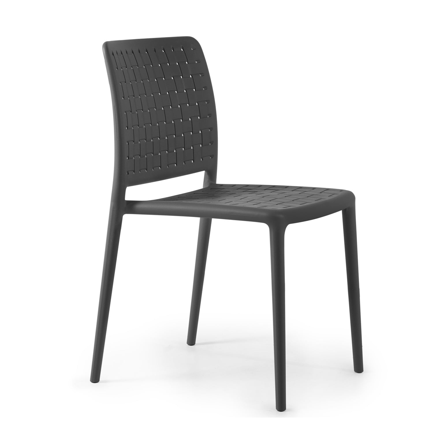 Anthracite Armless Plastic Resin Stacking Patio Dining Chairs, Set of 2