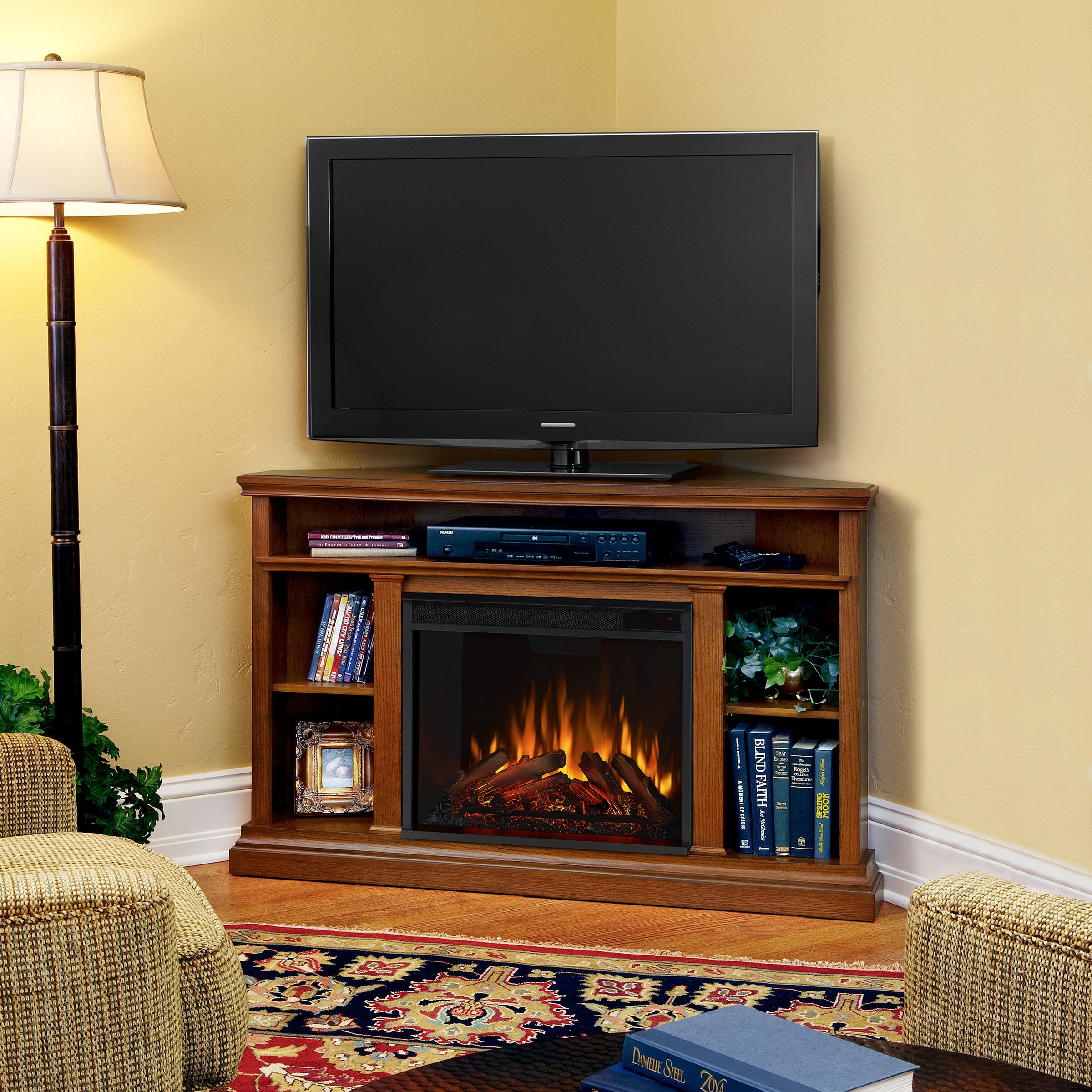 Cambridge 69.7-in W Dark Coffee/Black TV Stand with LED Electric Fireplace CAM6938-2COF Sansujyuku sansujyuku.com