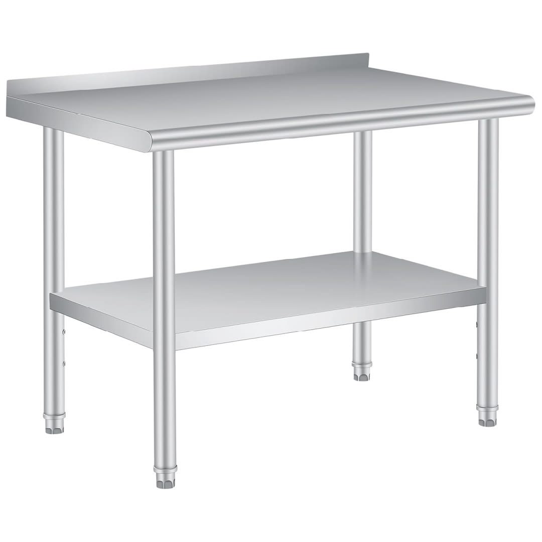 Qeetex NL-PHK-33DR9CD9 48 x 24 Inches Stainless Steel Prep Table with Backsplash Commercial Heavy Duty Work Table Adjustable Under Shelf for Kitchen Restaurant Business